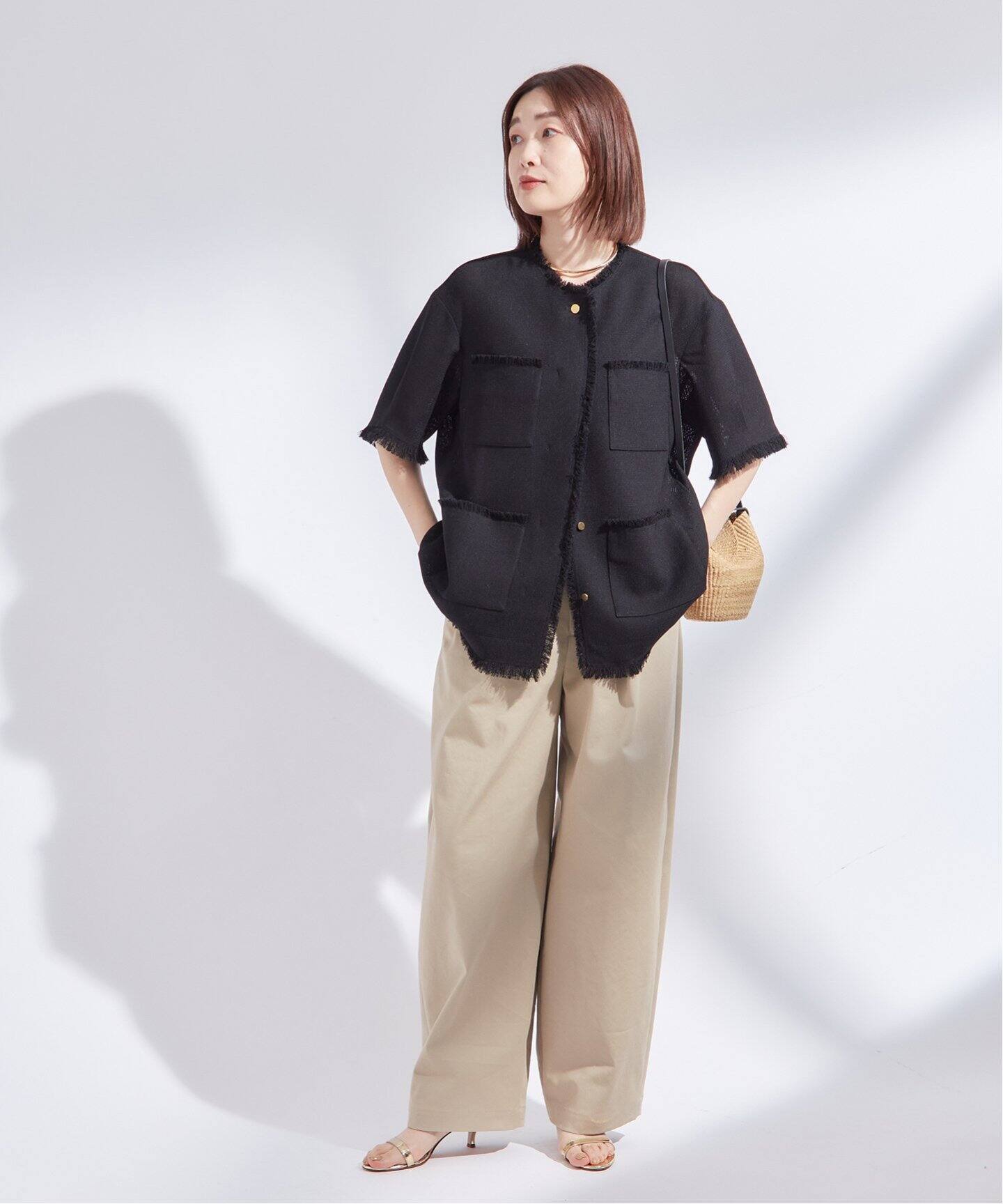 TWEEDY MESH ショートスリーブジャケット（ノーカラージャケット 