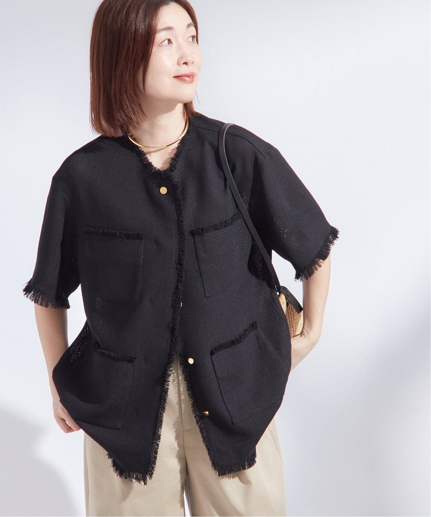 TWEEDY MESH ショートスリーブジャケット（ノーカラージャケット 