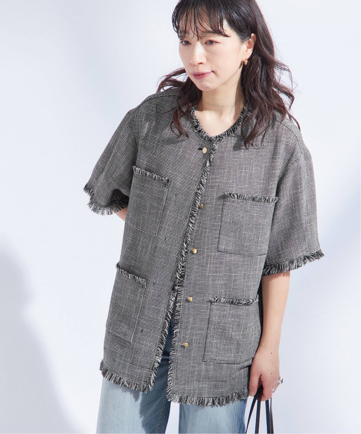 TWEEDY MESH ショートスリーブジャケット（ノーカラージャケット 