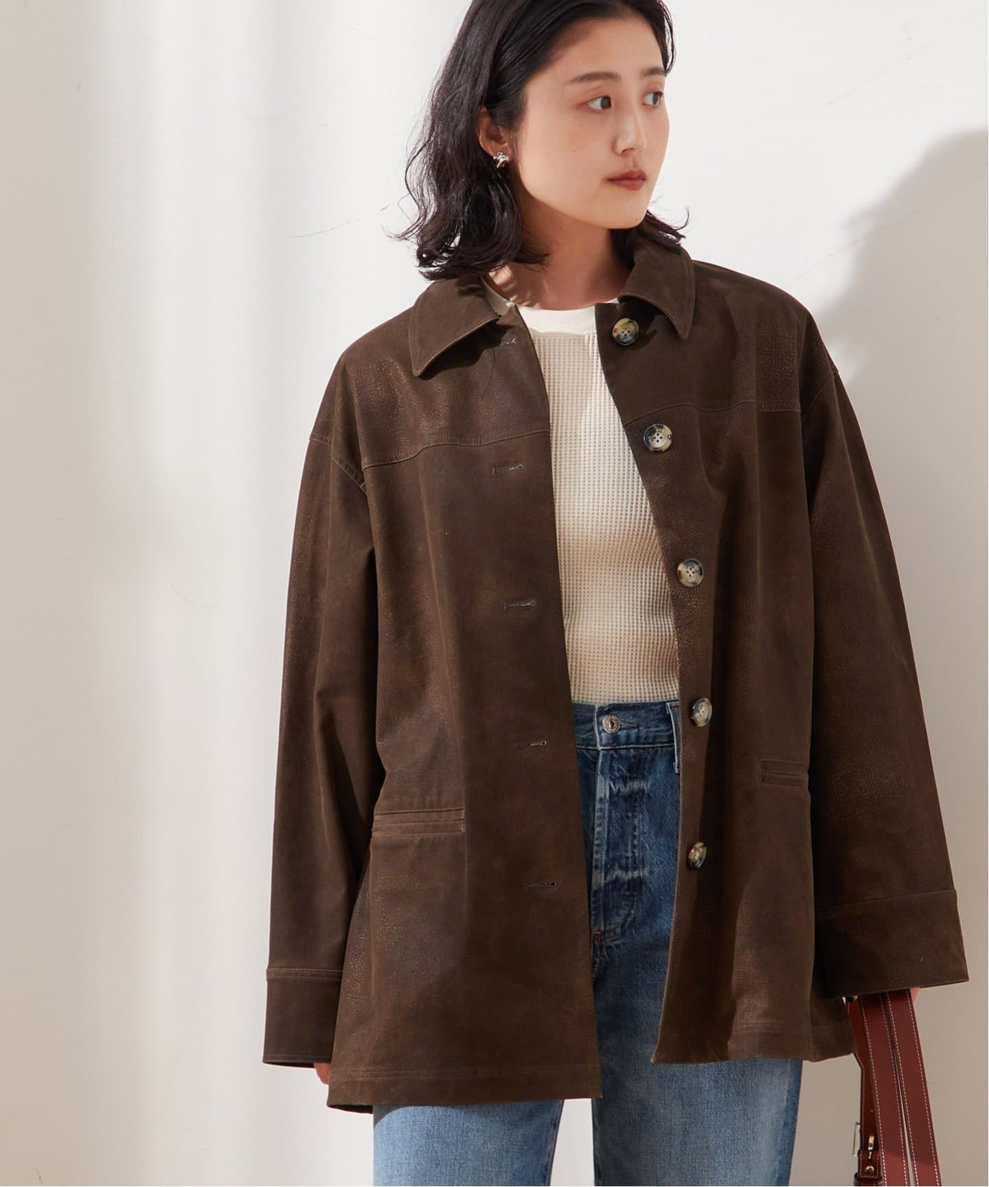 journal standard L'essageレザーオーバーサイズジャケット Doeskinオーバーサイズジャケット（テーラードジャケット