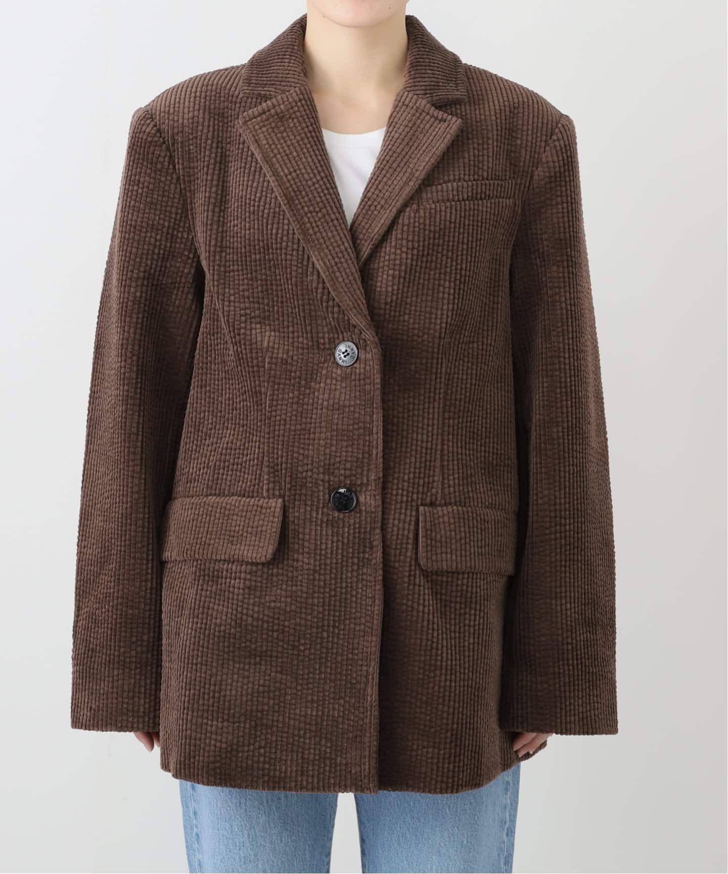 GANNI ブラウン テーラードジャケット GANNI/ガニー】Seersucker Corduroy Blazer：ジャケット（テーラード