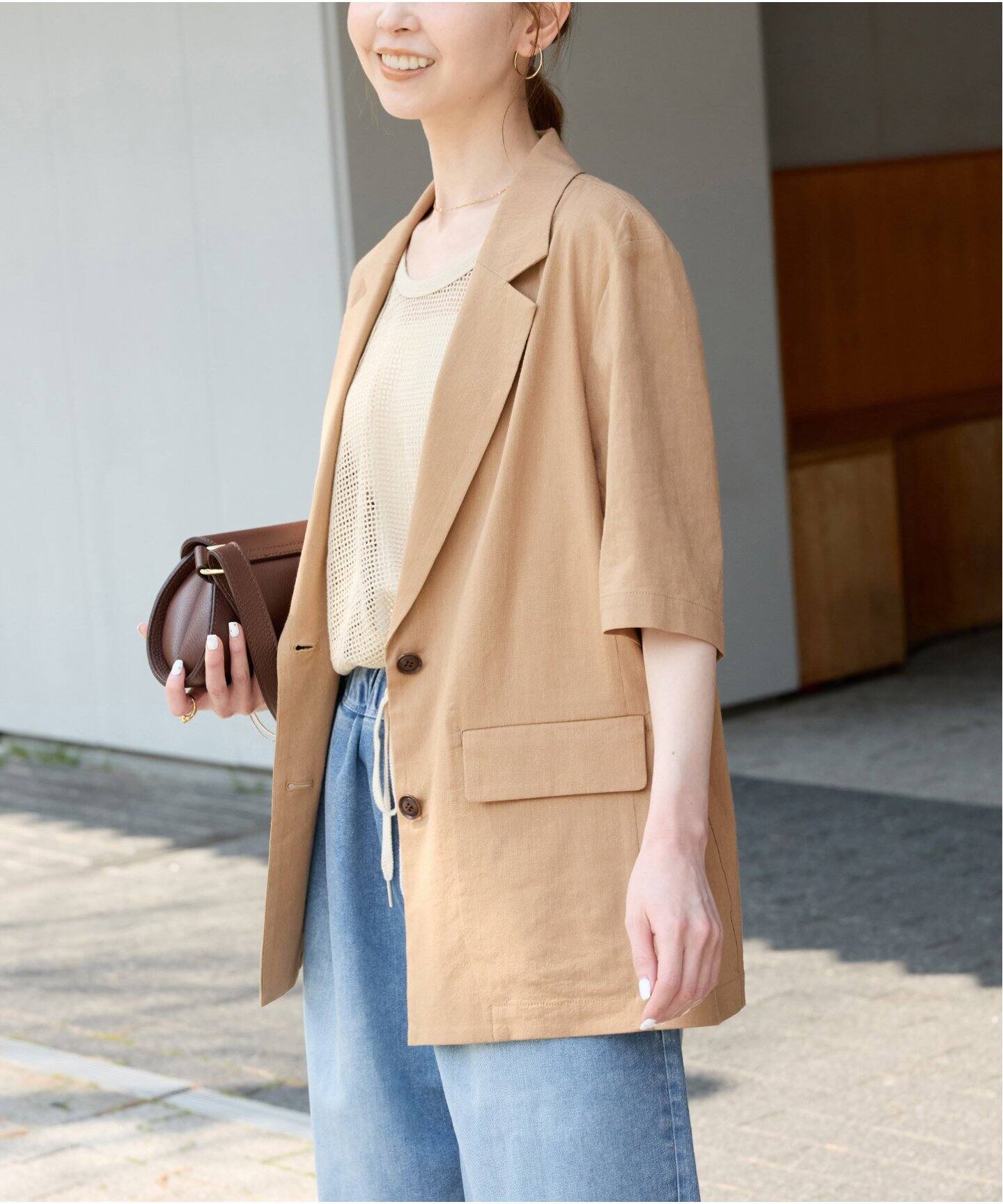 予約》コットンリネンVISハーフスリーブジャケット（テーラード  