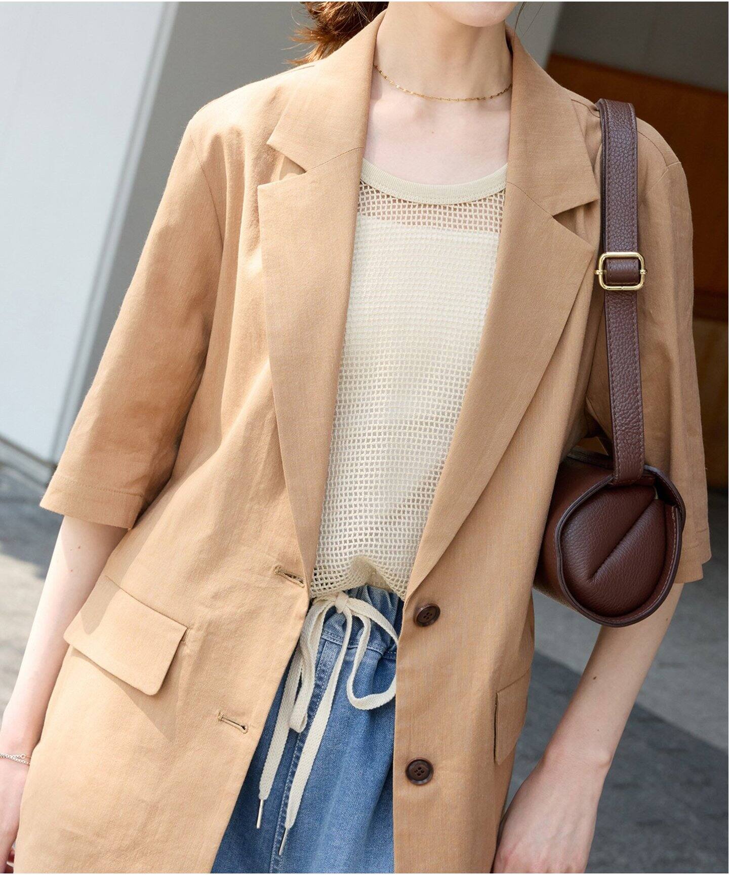 予約》コットンリネンVISハーフスリーブジャケット（テーラード  