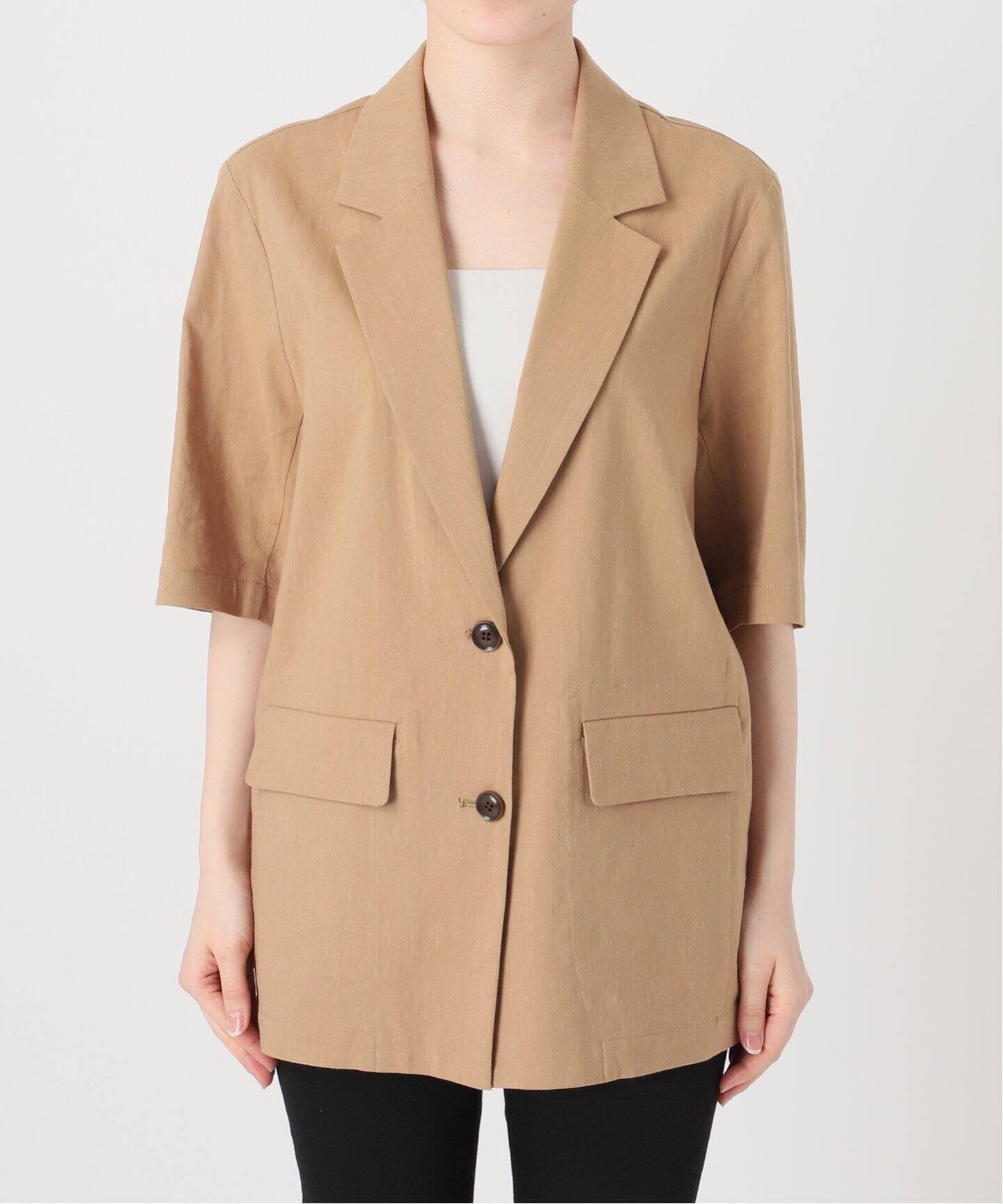 予約》コットンリネンVISハーフスリーブジャケット（テーラード  