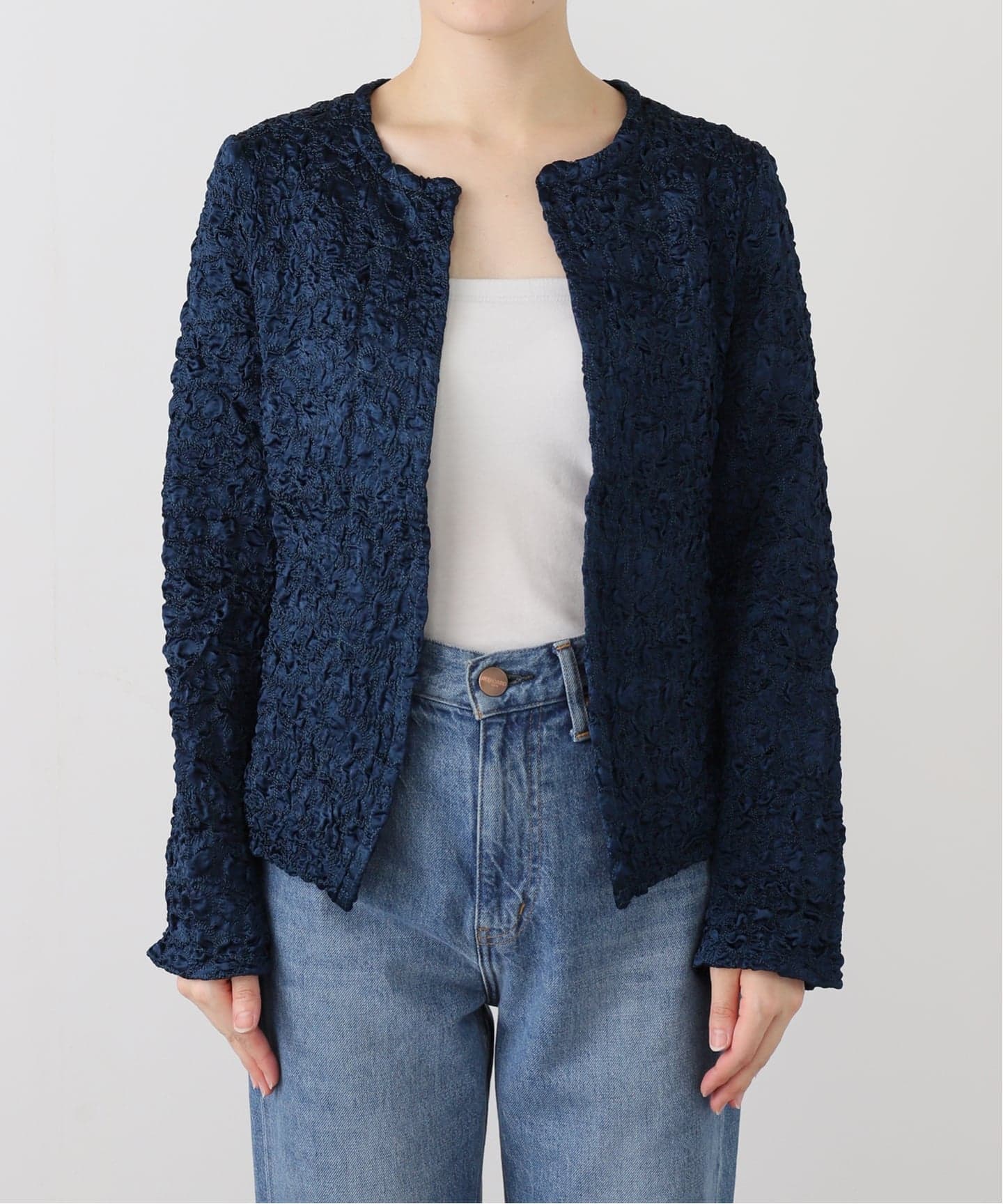 NEEDLES / ニードルズ】 C.C. Jacket - Embroidery Satin（ノーカラー