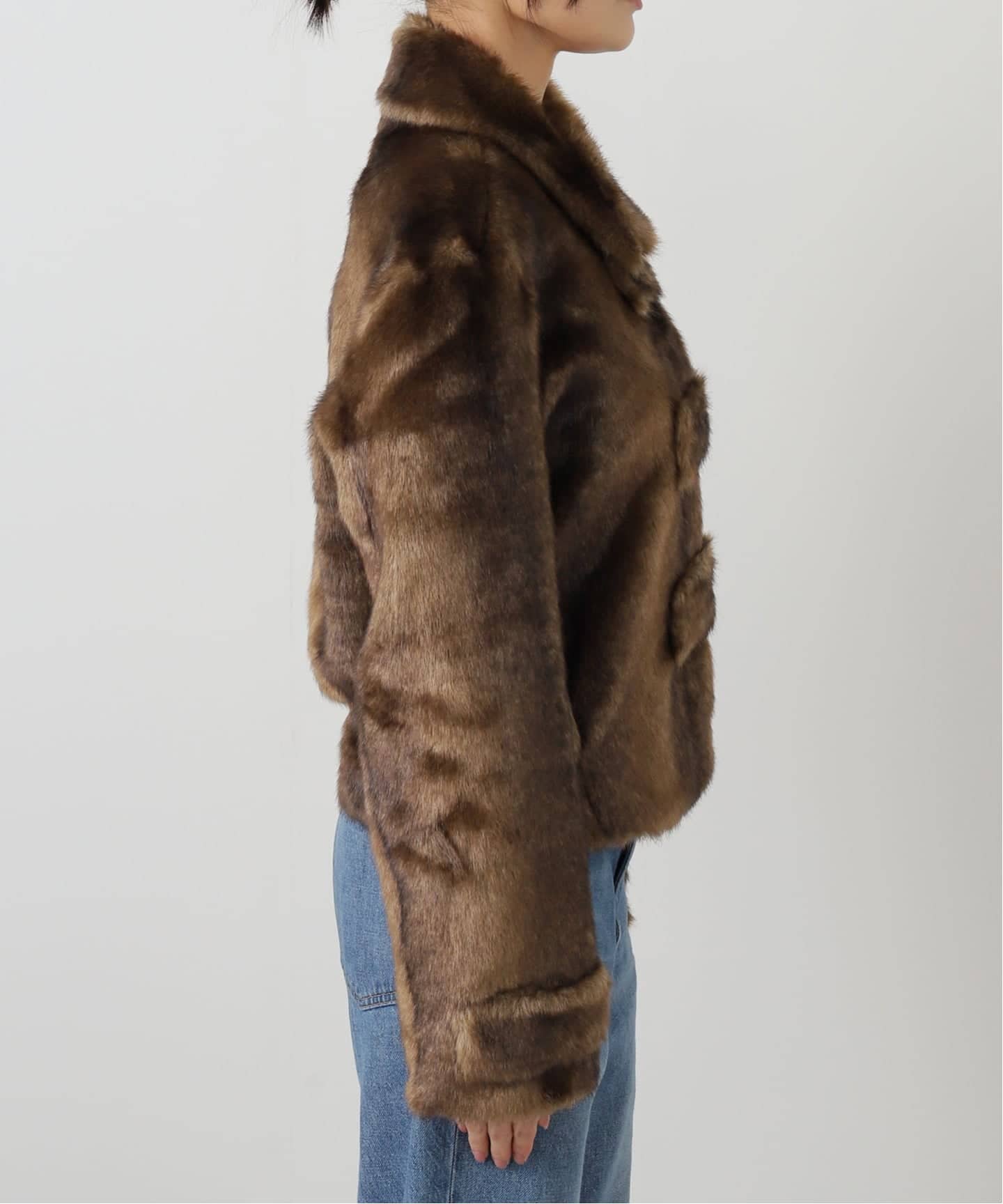 OPEN YY / オープンワイワイ】Woven FAUX FUR TAB TOGGLE JACKET