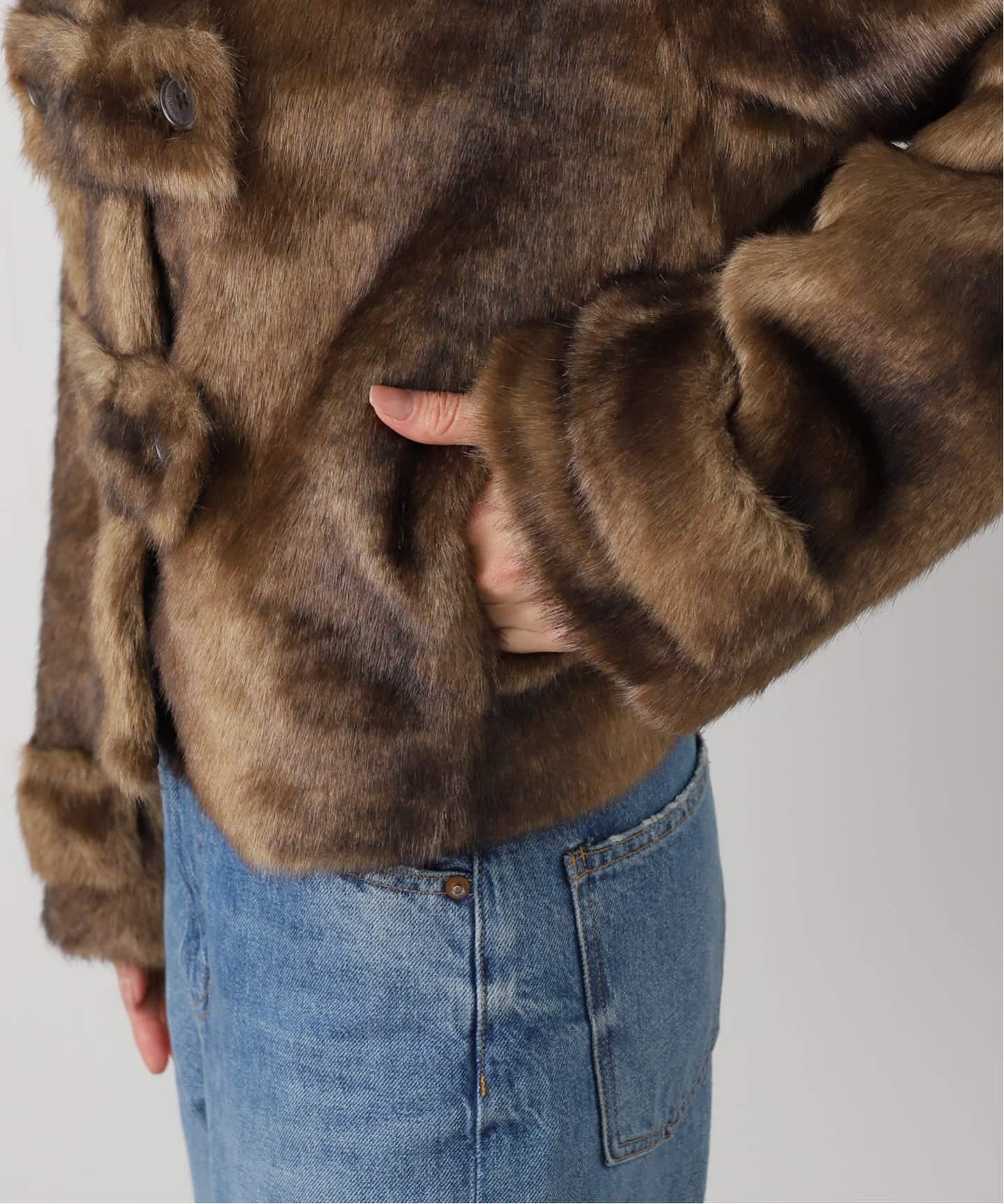 OPEN YY / オープンワイワイ】Woven FAUX FUR TAB TOGGLE JACKET