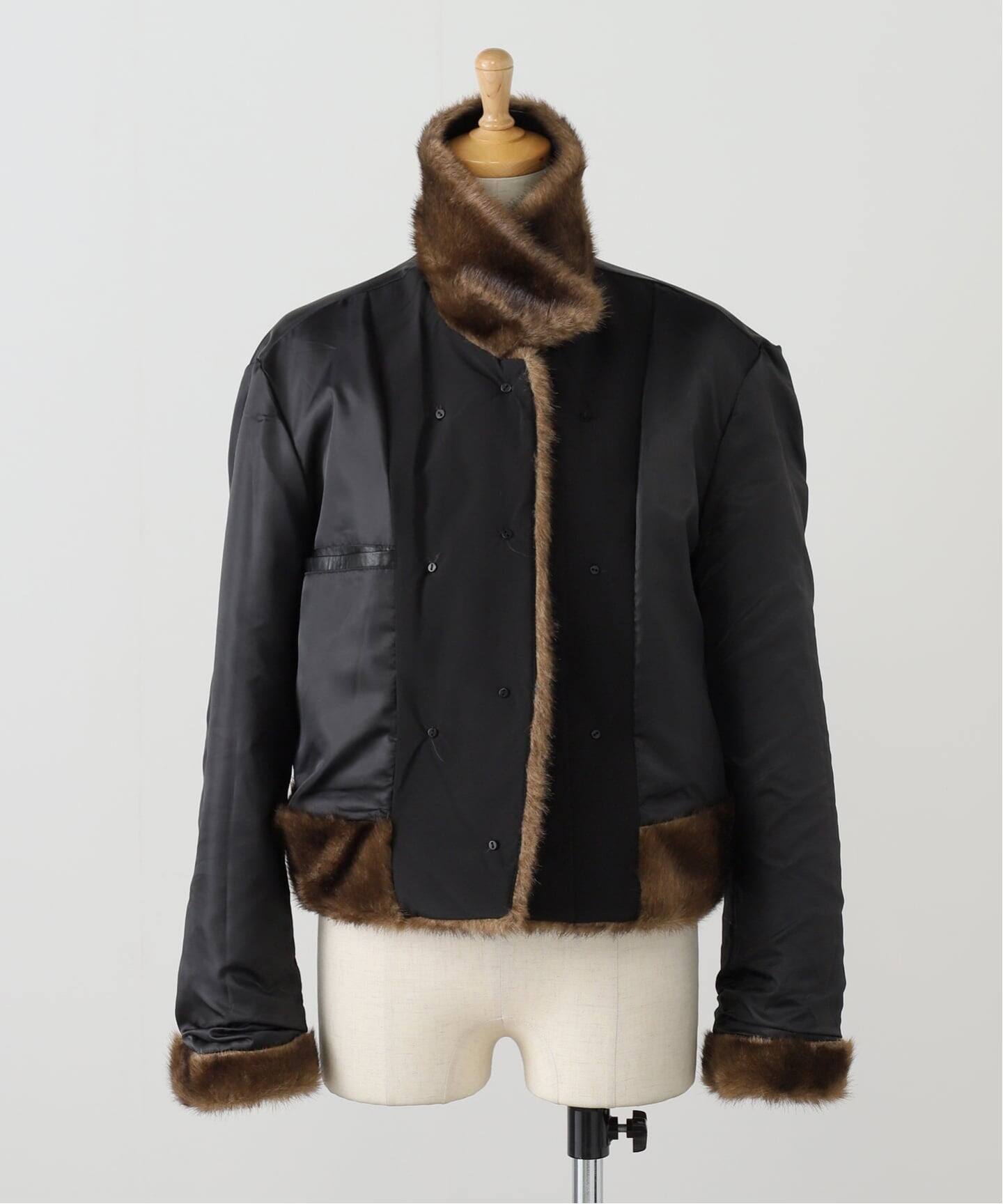 OPEN YY / オープンワイワイ】Woven FAUX FUR TAB TOGGLE JACKET