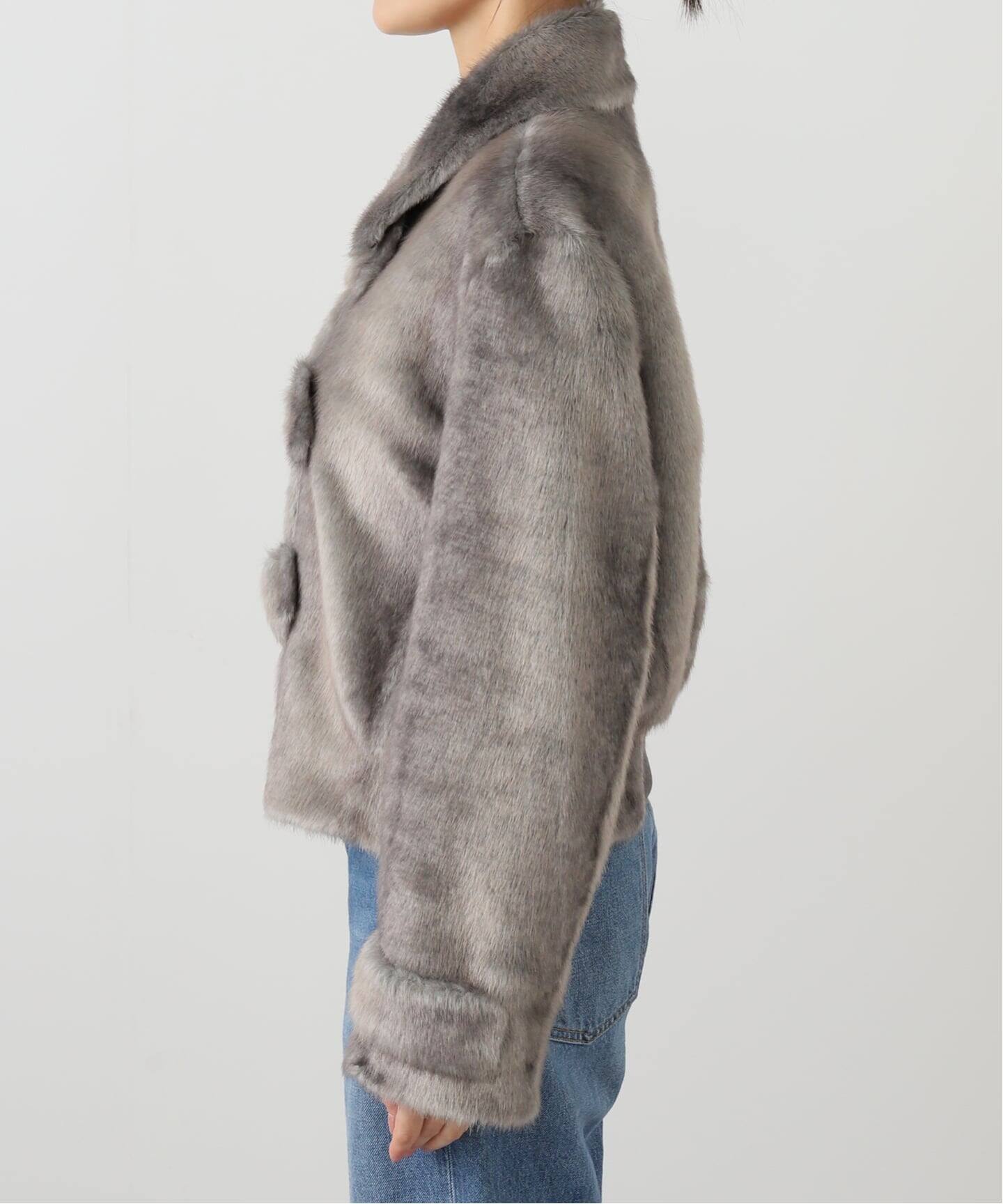 OPEN YY / オープンワイワイ】 Woven FAUX FUR TAB TOGGLE JACKET