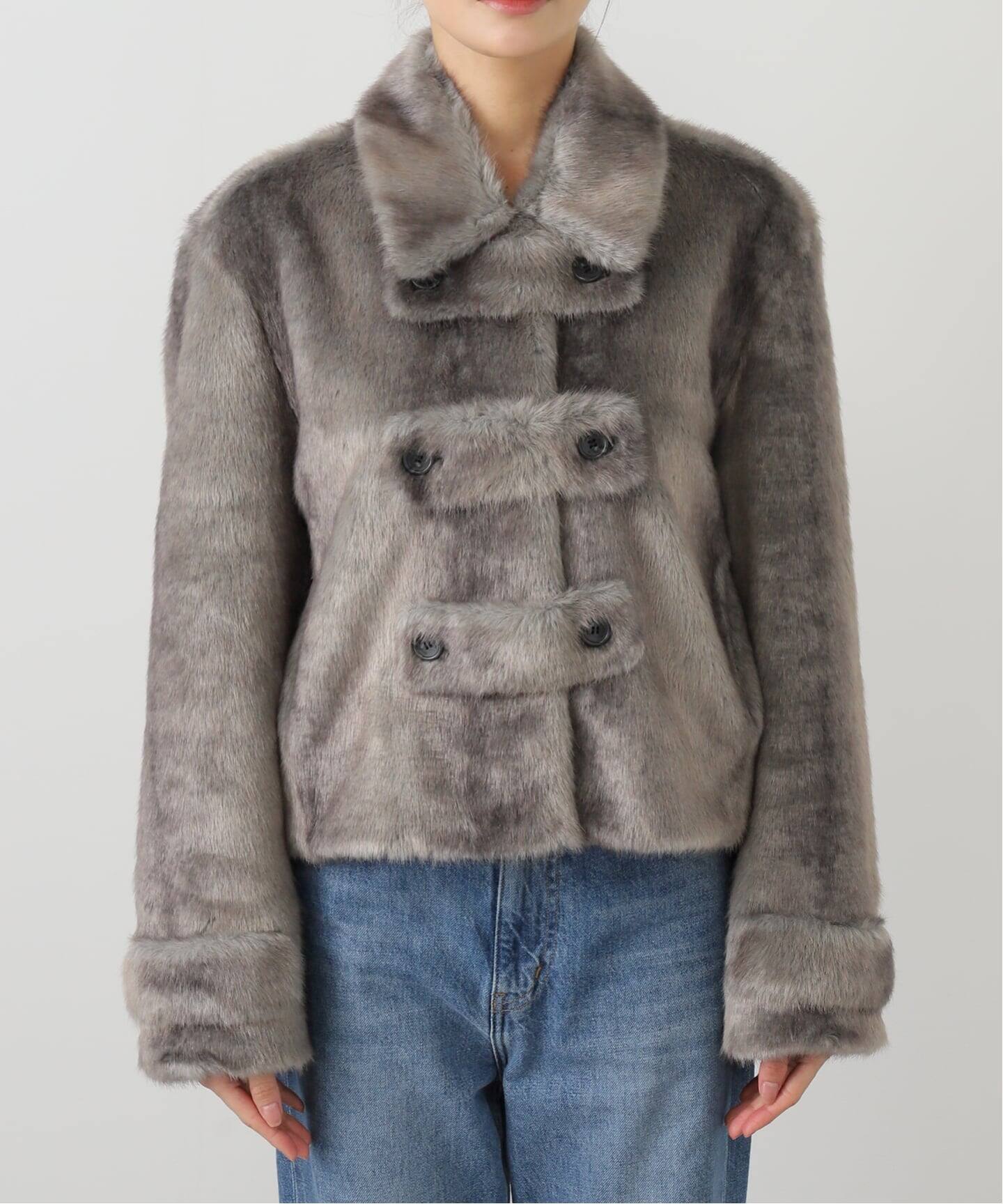 OPEN YY / オープンワイワイ】 Woven FAUX FUR TAB TOGGLE JACKET
