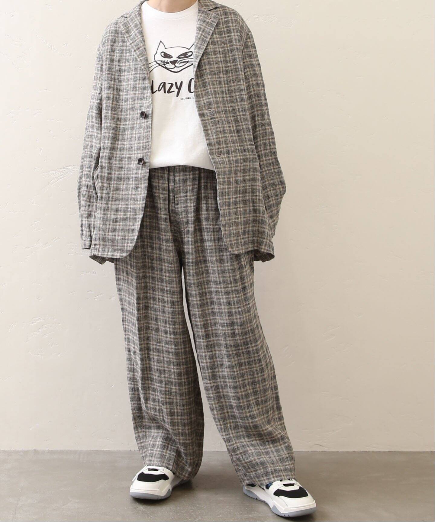 予約》リネンチェック ジェントルジャケット（テーラードジャケット  