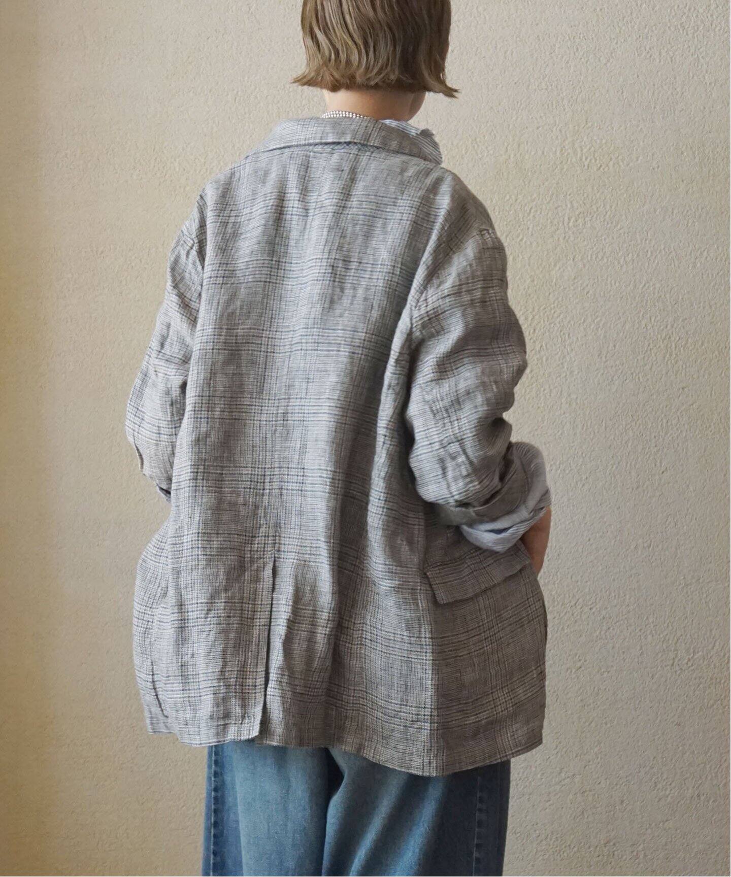 予約》リネンチェック ジェントルジャケット（テーラードジャケット  