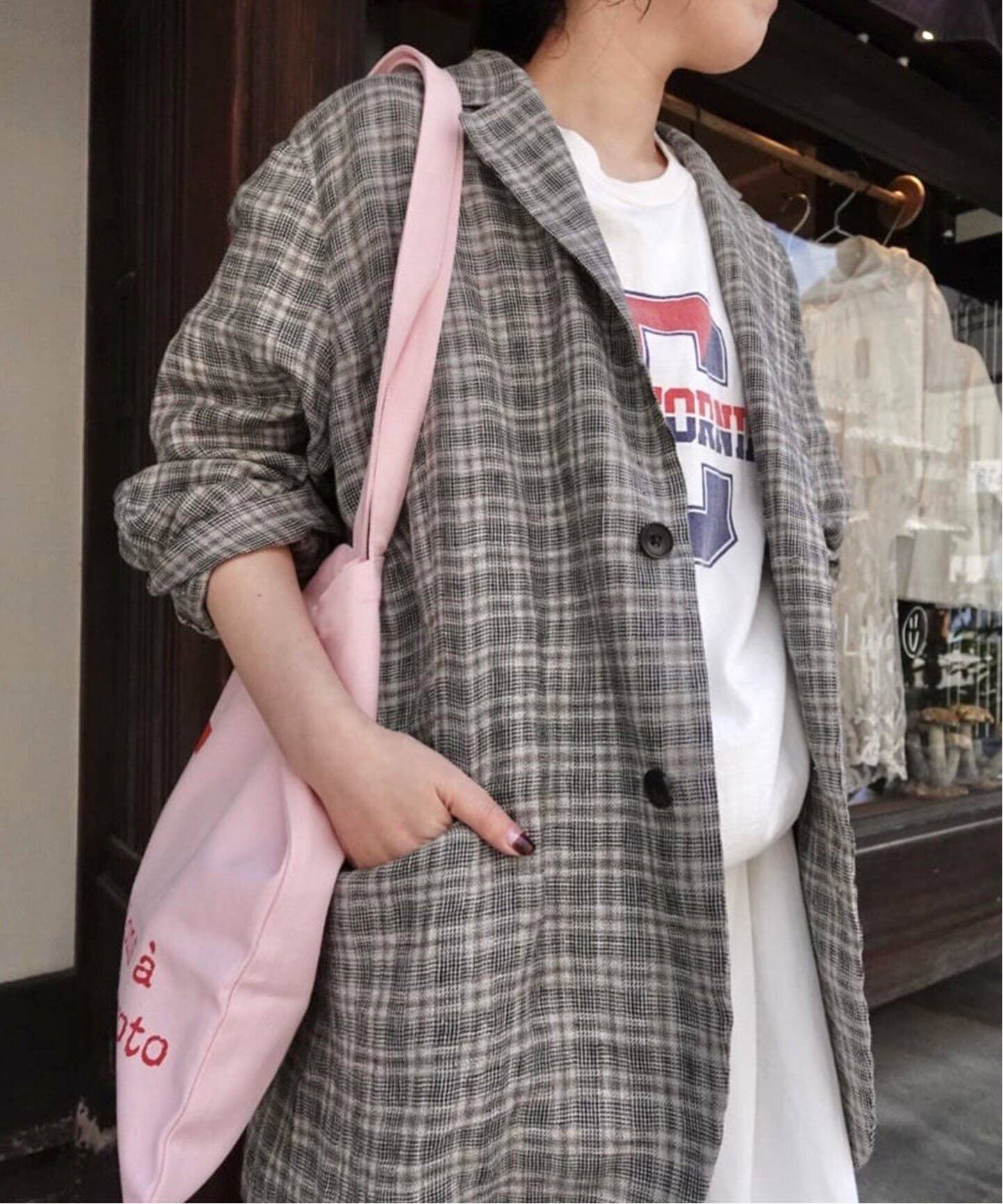 リネンチェック ジェントルジャケット（テーラードジャケット  