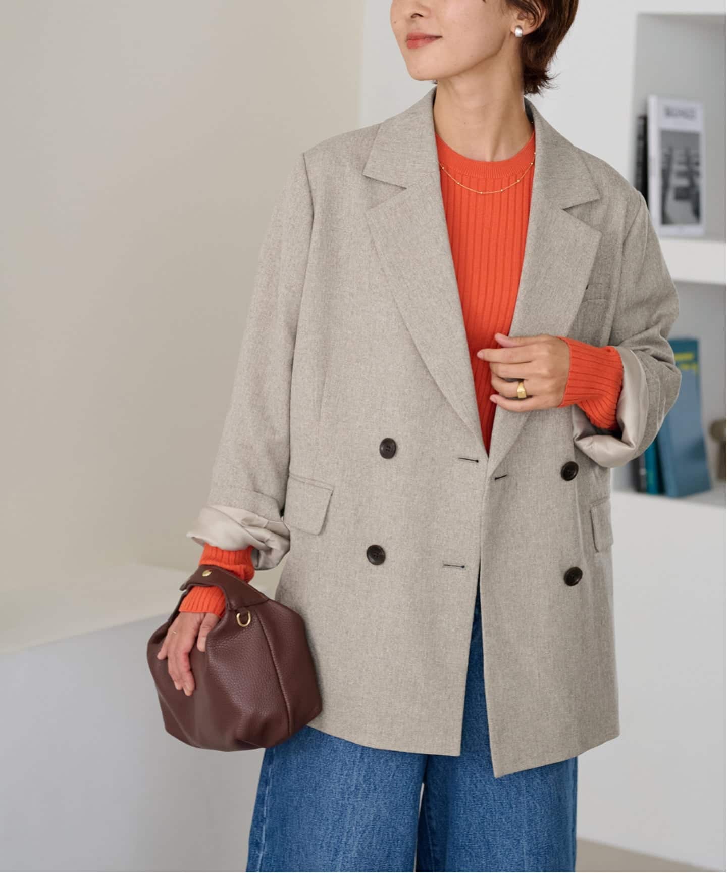 追加》ツイーディーツイルテーラードダブルジャケット（テーラード