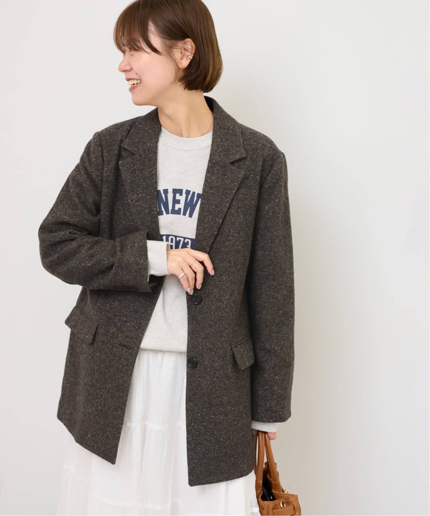 シルクネップツイードシングルジャケット（テーラードジャケット