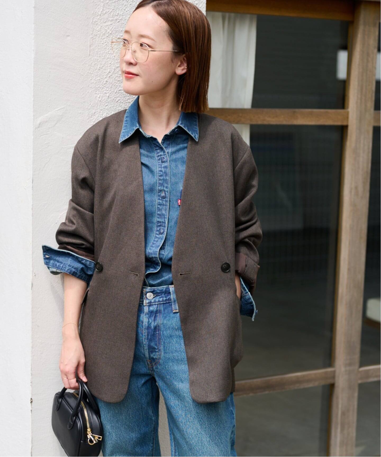 メランジノーカラーダブルジャケット（ノーカラージャケット