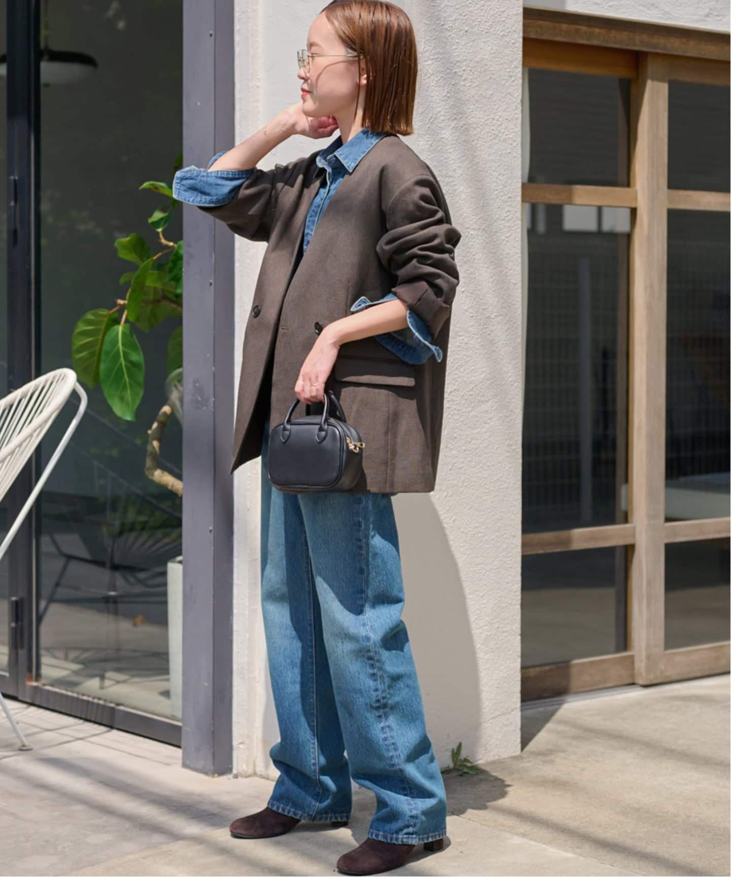 メランジノーカラーダブルジャケット（ノーカラージャケット