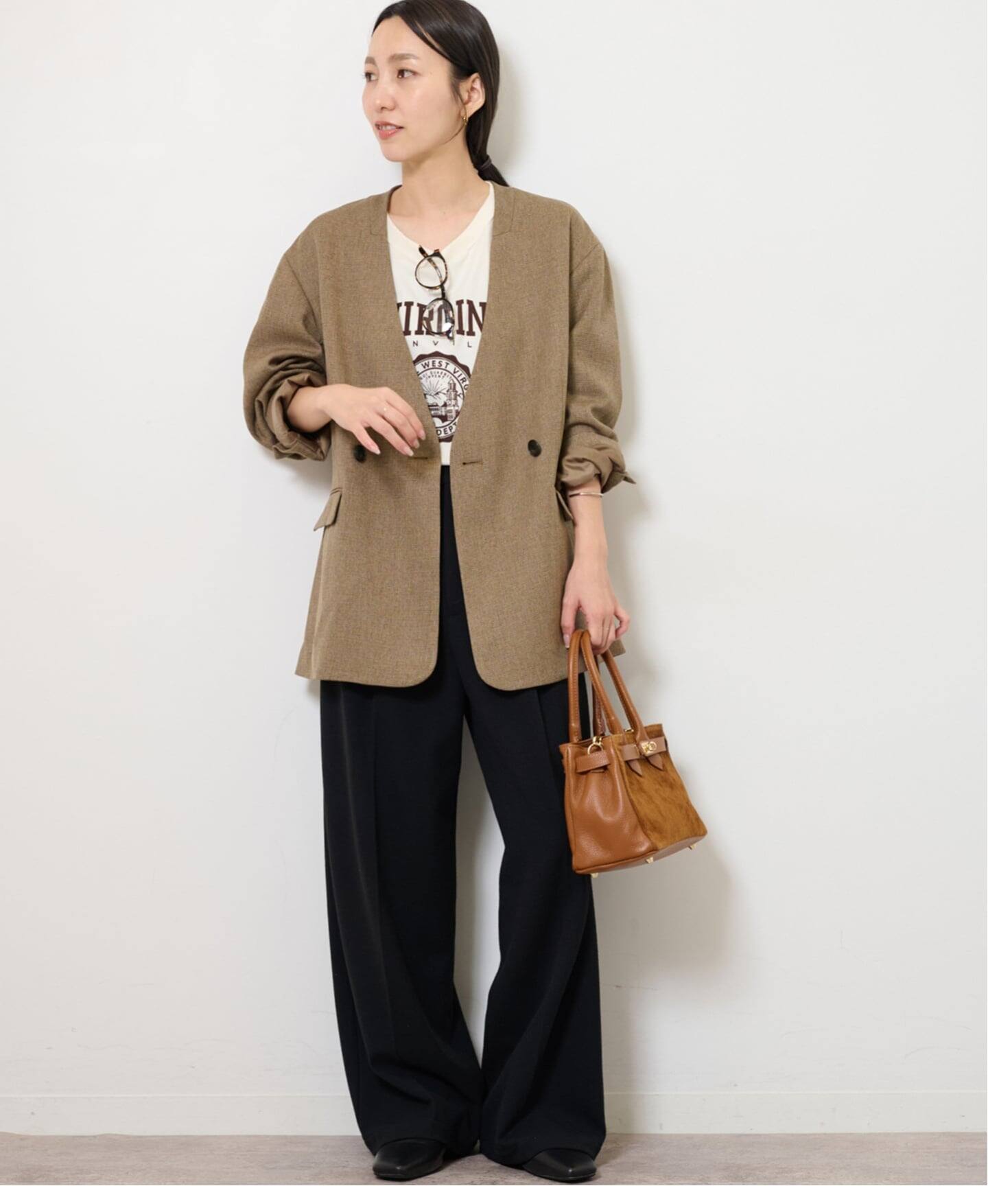 メランジノーカラーダブルジャケット（ノーカラージャケット