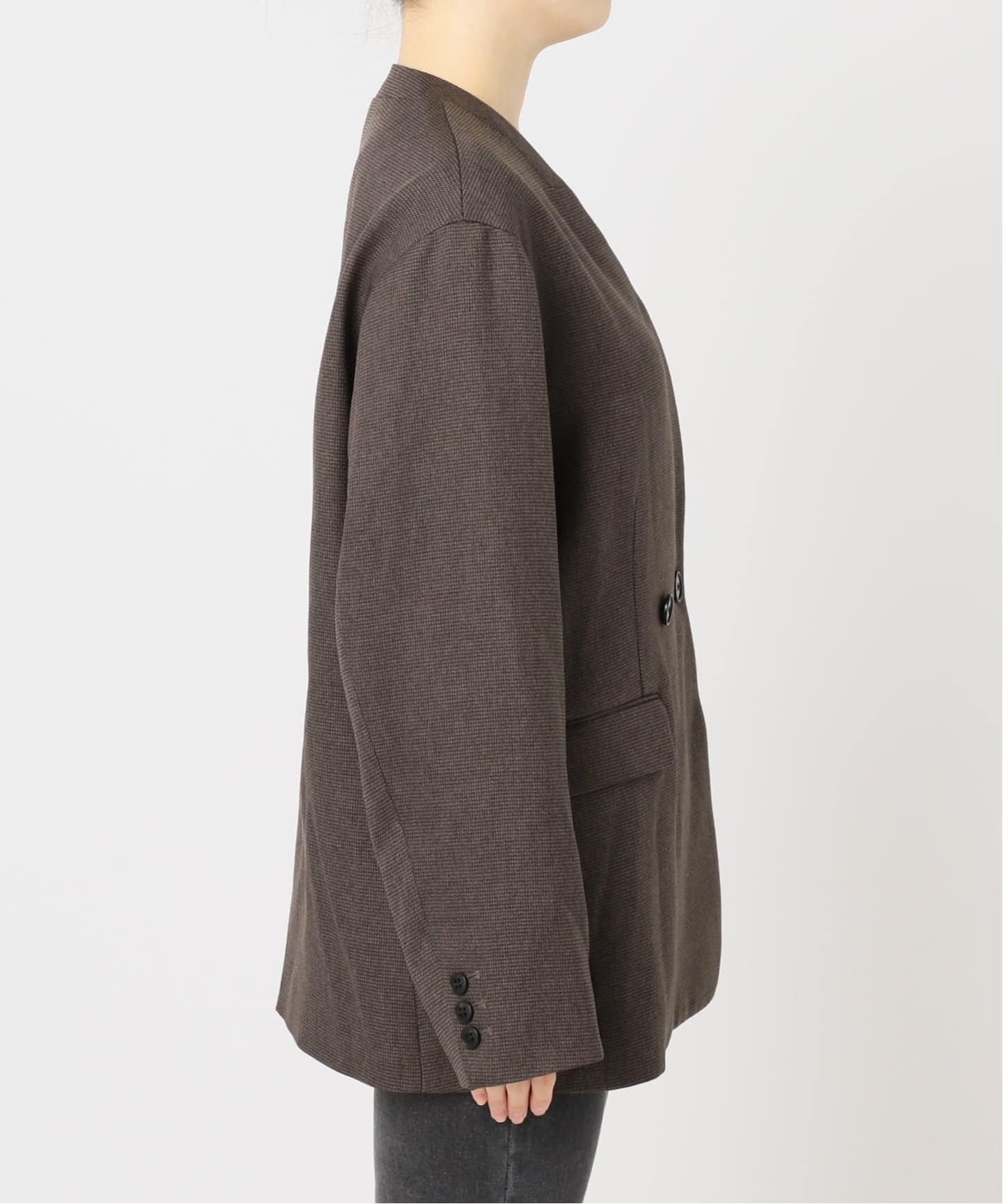 メランジノーカラーダブルジャケット（ノーカラージャケット