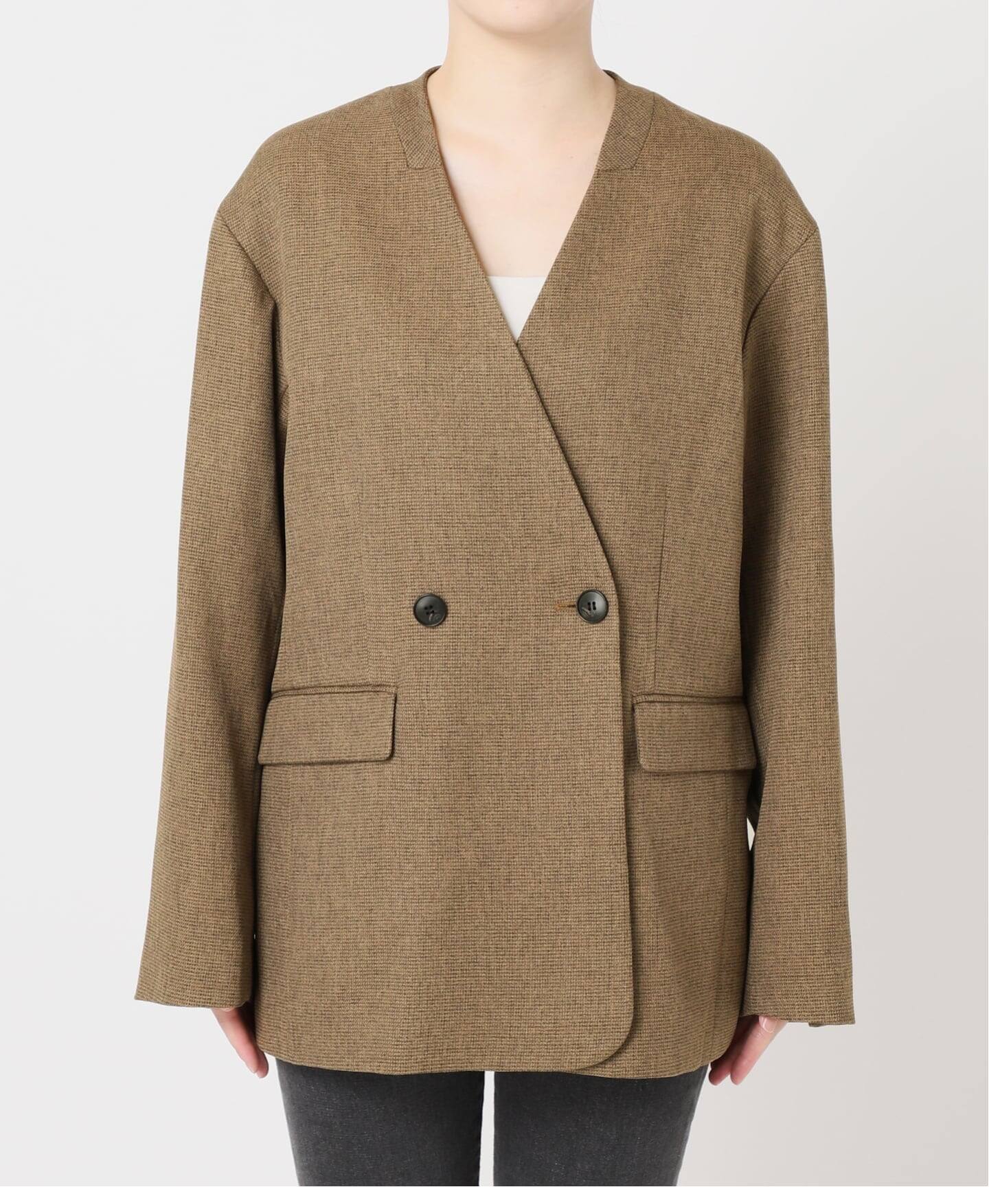 メランジノーカラーダブルジャケット（ノーカラージャケット