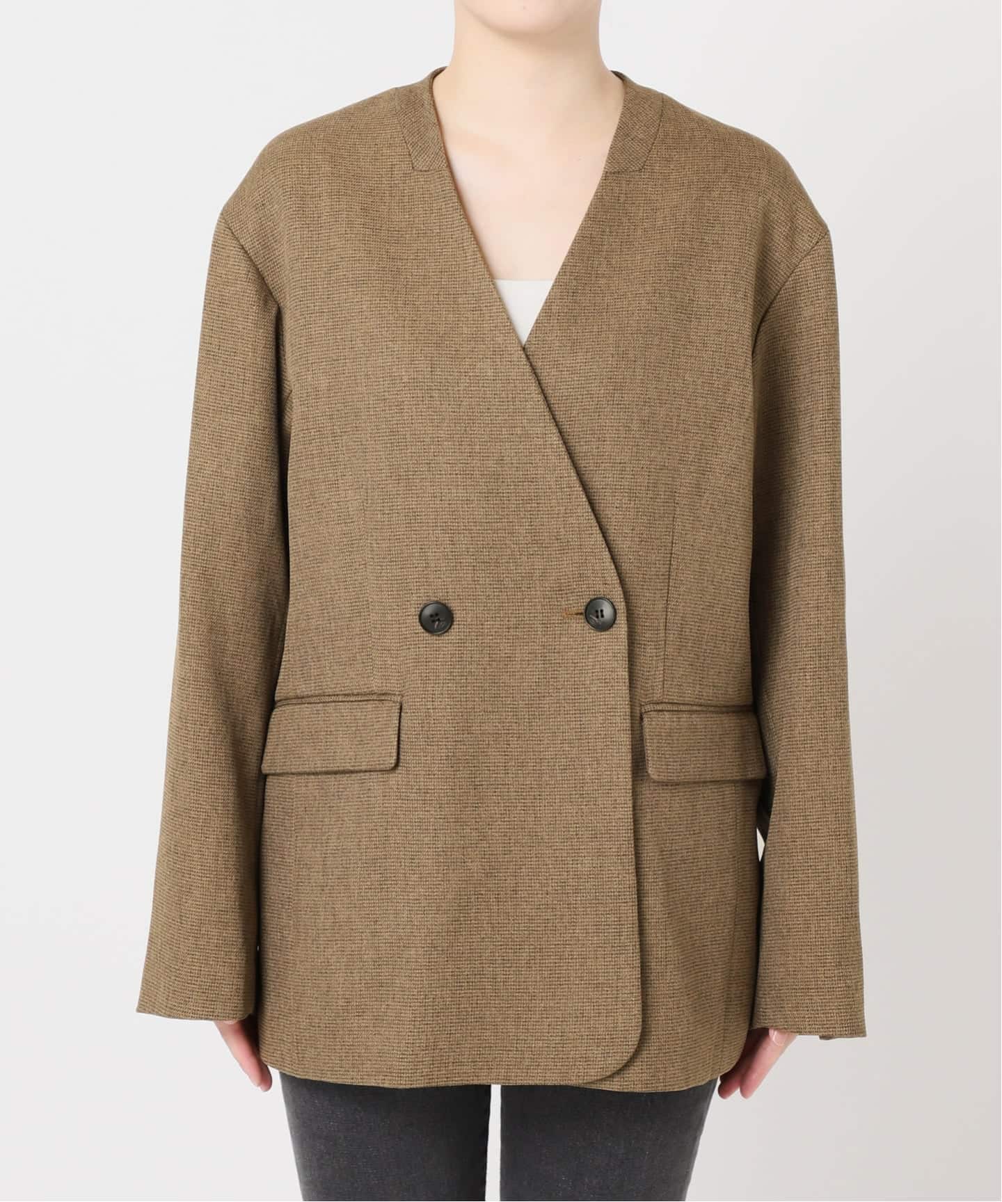 メランジノーカラーダブルジャケット（ノーカラージャケット