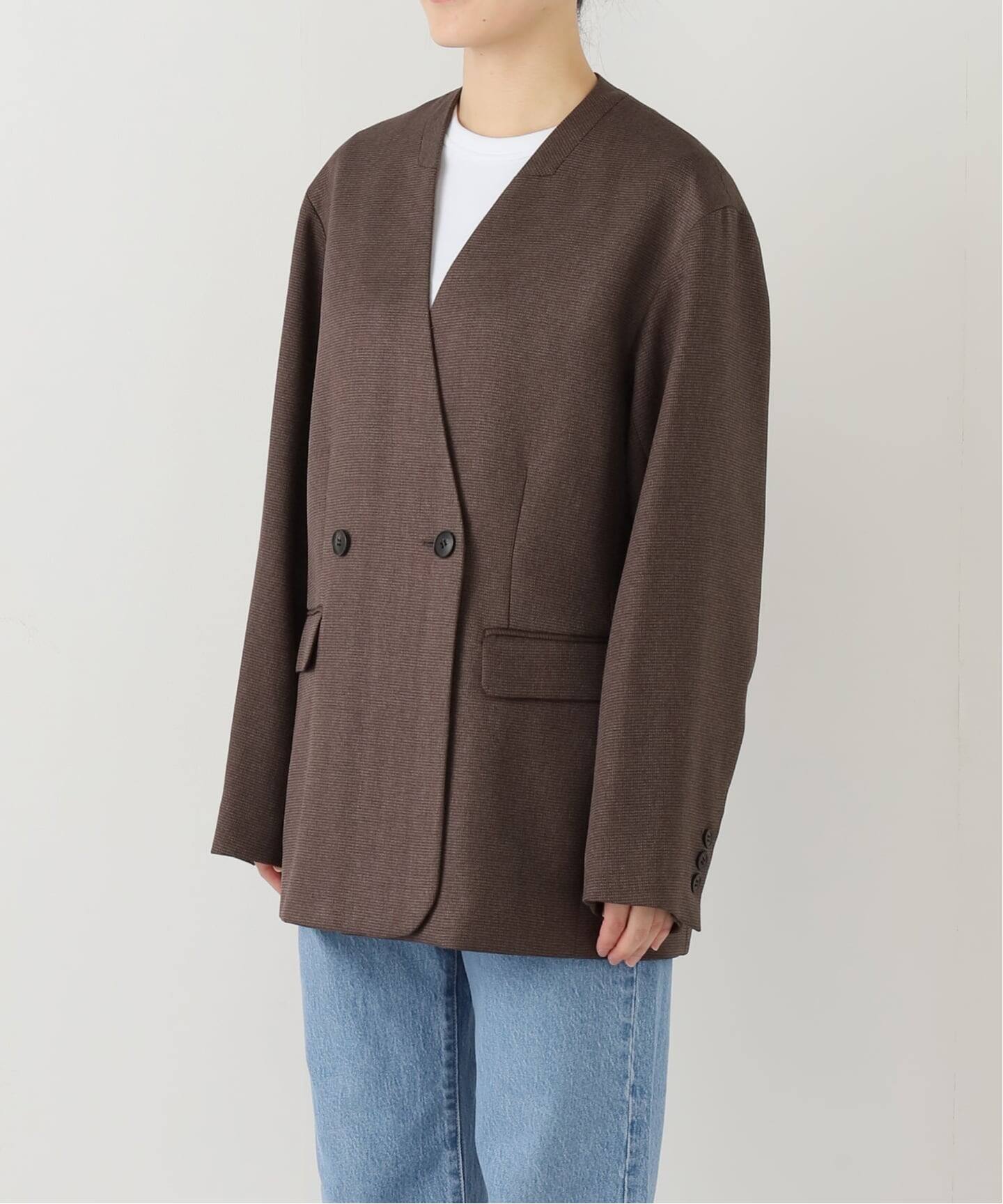 メランジノーカラーダブルジャケット（ノーカラージャケット