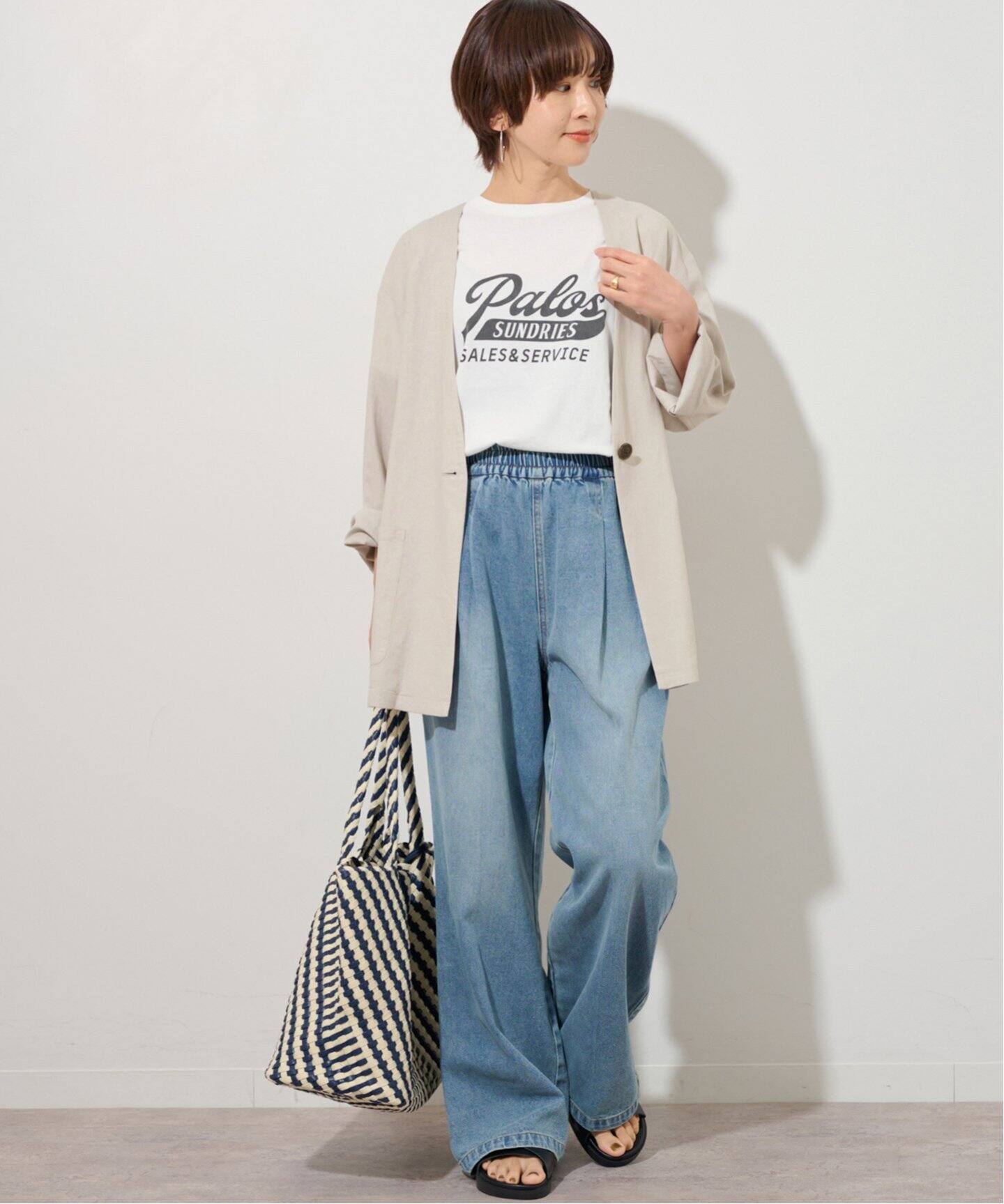 リネンミックスノーカラージャケット（ノーカラージャケット  