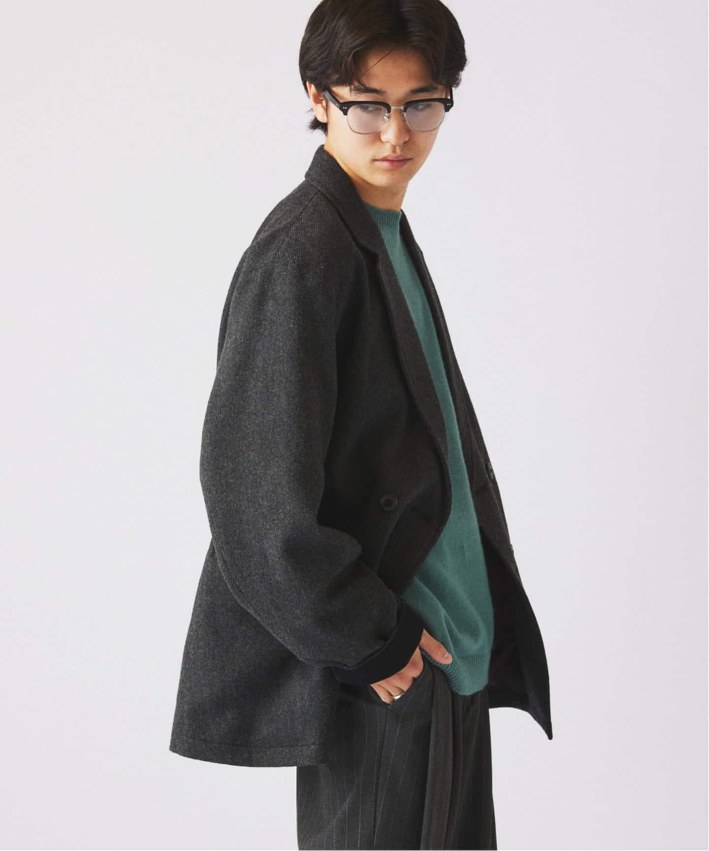 美品 relume 25AW ハイランドウール オーバージャケット L グレー ハイランド ウール オーバー ジャケット（その他ブルゾン／アウター
