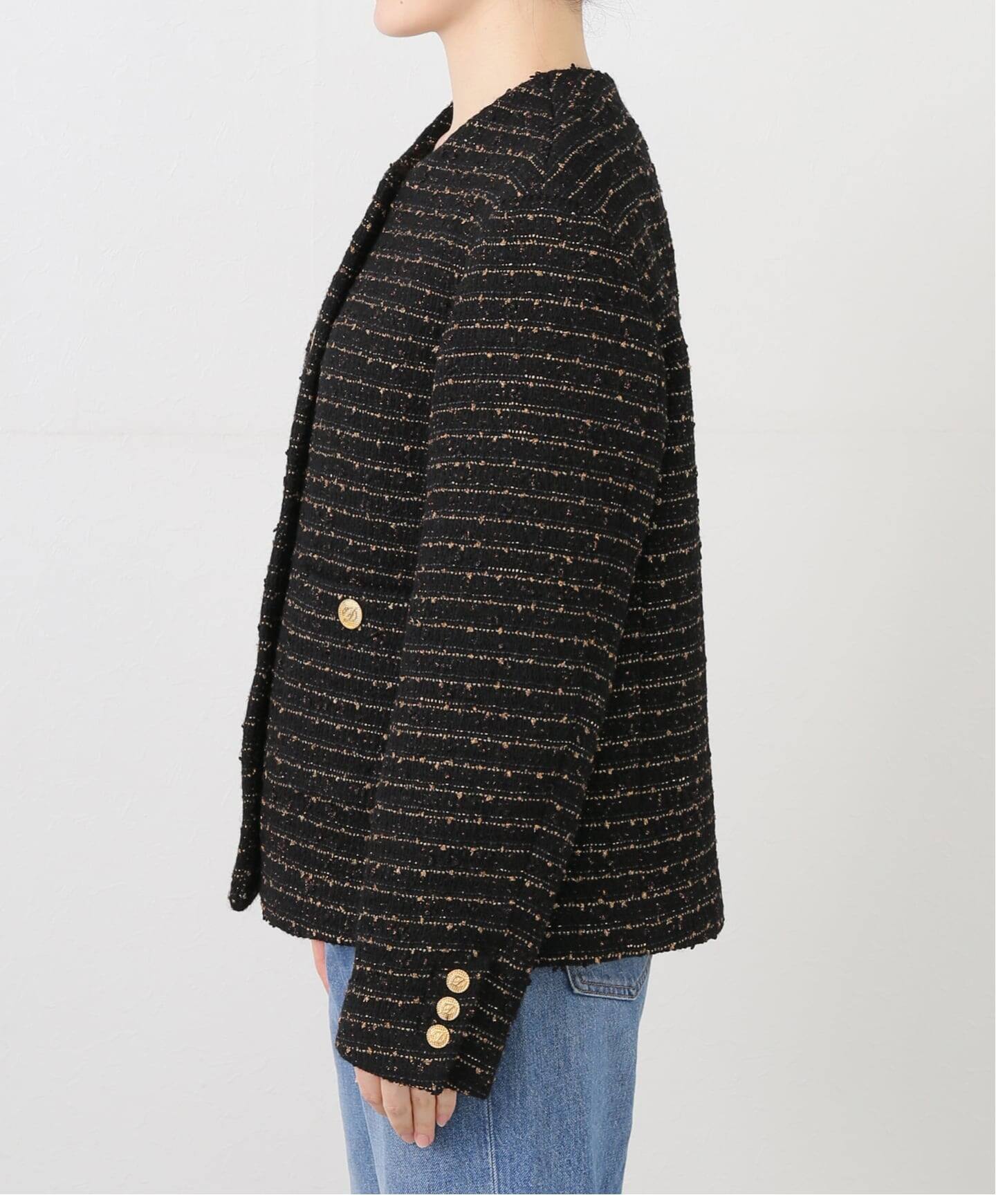 ドゥーズィエムクラス tweed Vネック ジャケット ドゥーズィエムクラス☆tweed Vネック ジャケット☆ネイビー