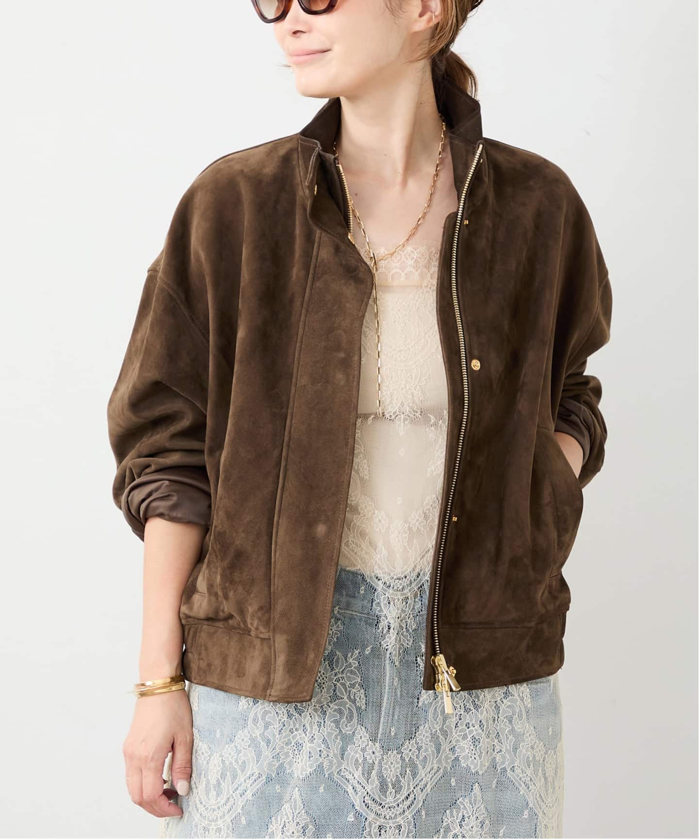Suede Cropped ブルゾン（レザージャケット）｜Deuxieme Classe