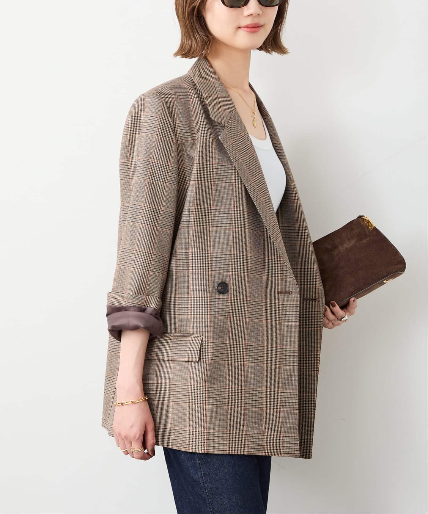 極美品 ミューズドゥーズィエムクラス テーラードジャケット チェック ブラウン 極美品 ミューズドゥーズィエムクラス テーラードジャケット