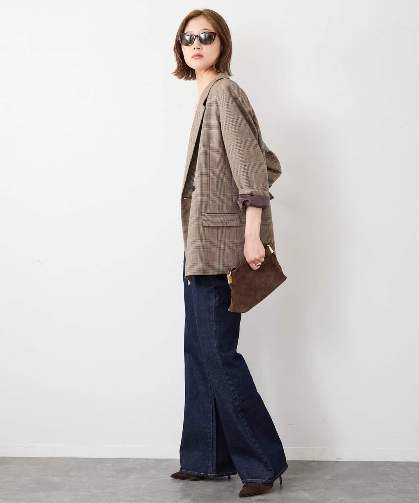 極美品 ミューズドゥーズィエムクラス テーラードジャケット チェック ブラウン Essential ジャケット（CHECK）（テーラードジャケット）｜MUSE