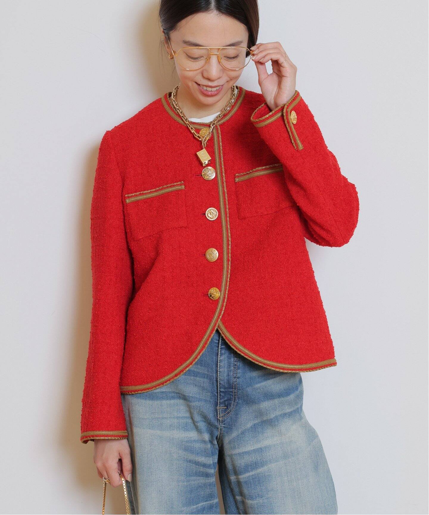 Col Pierrot/コルピエロ】Original Yarn Tweed ジャケット（ノーカラー  