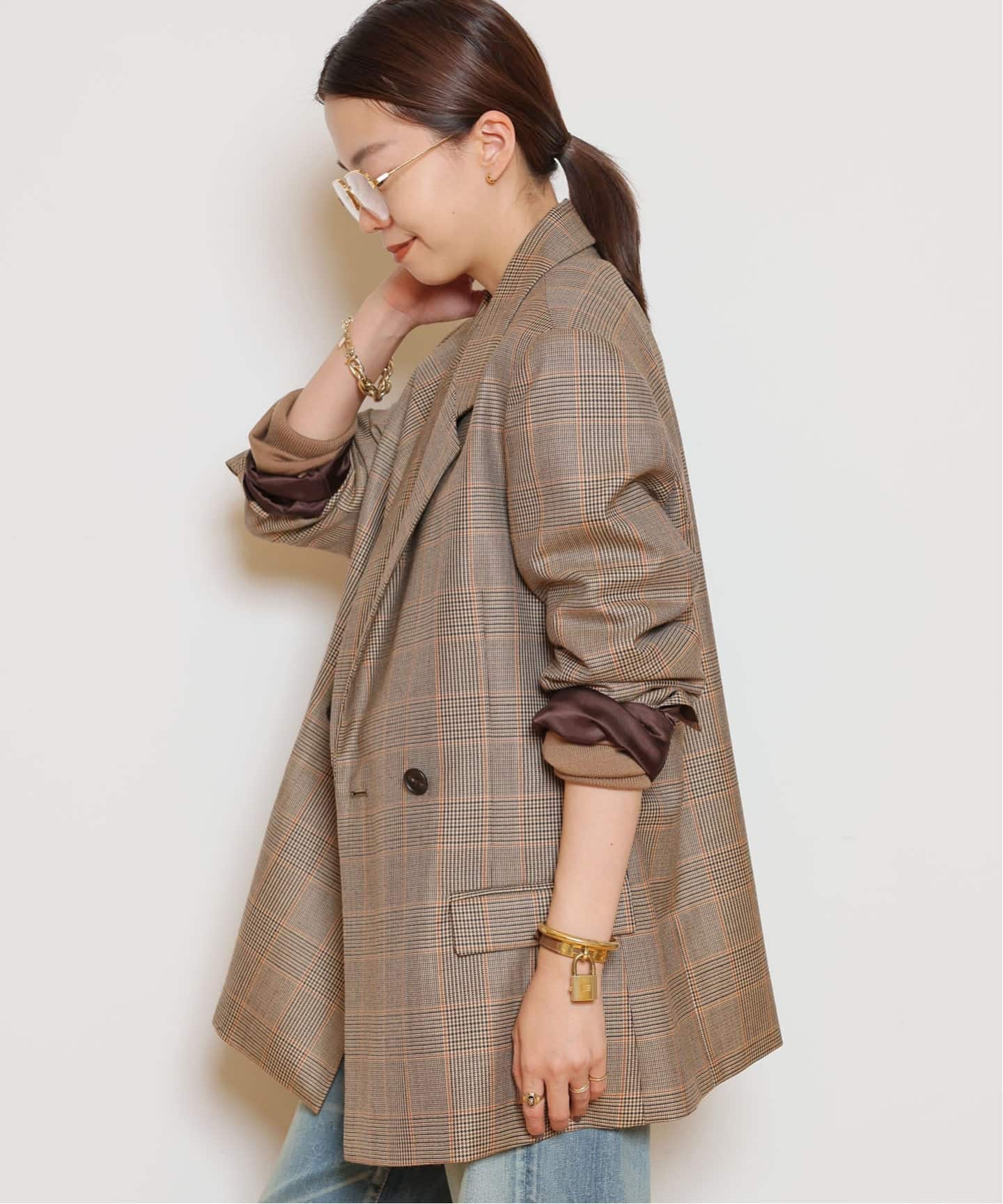 極美品 ミューズドゥーズィエムクラス テーラードジャケット チェック ブラウン Essential ジャケット（CHECK）（テーラードジャケット）｜MUSE