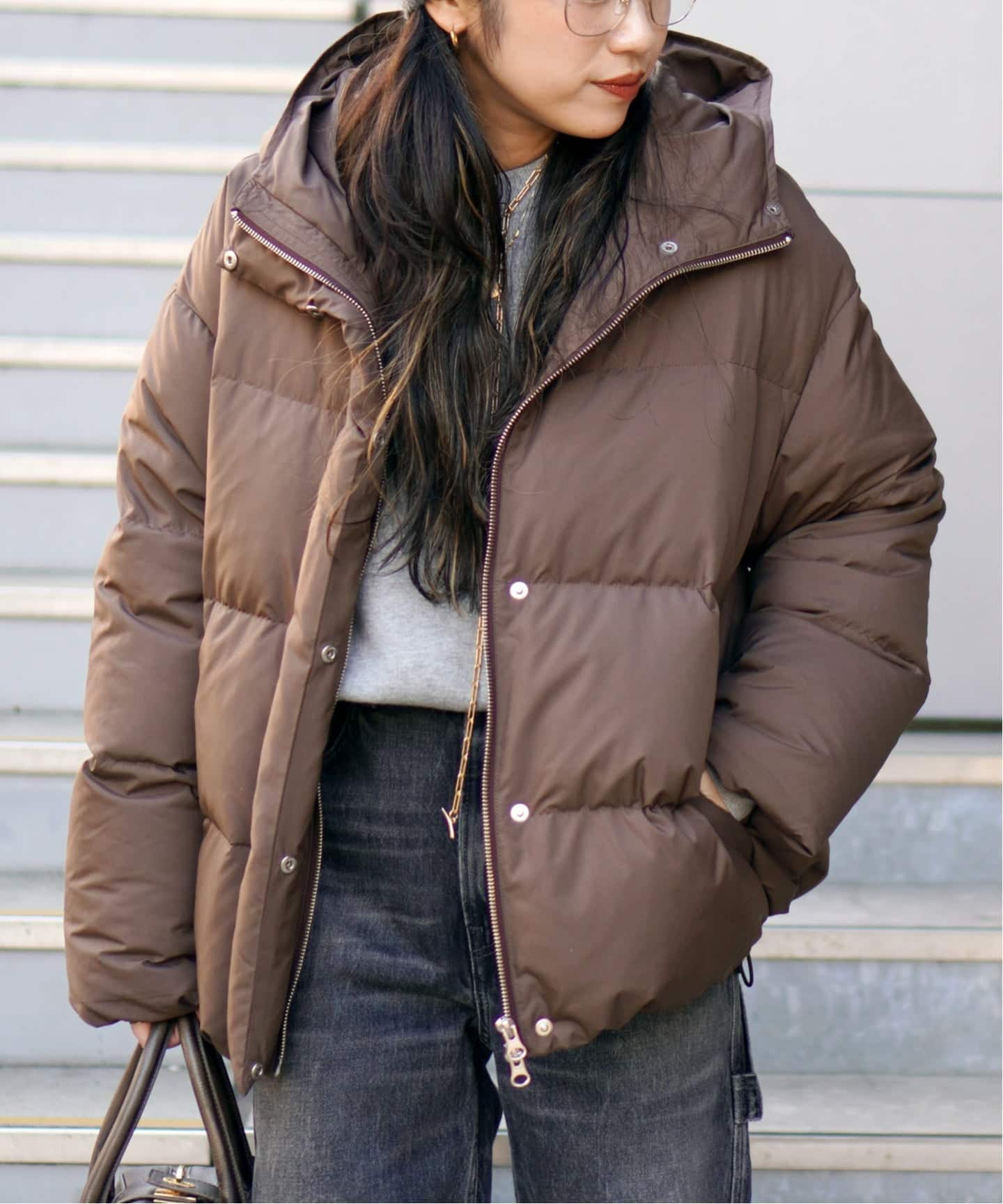 フードダウンジャケット(ブラウン)（ダウンジャケット）｜AP STUDIO