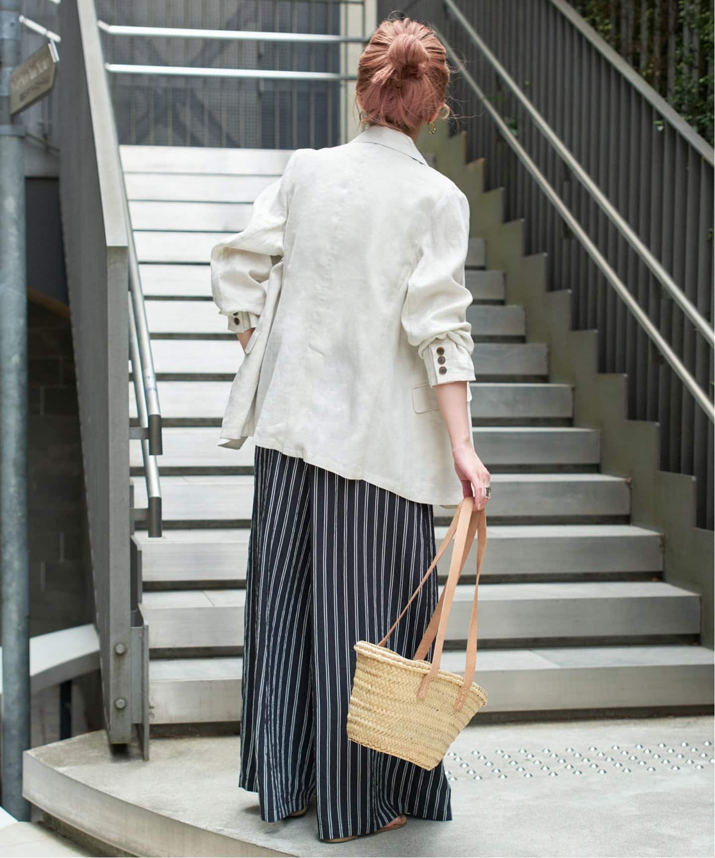 B.C STOCK フレンチリネンテーラードジャケット　ストライプ 麻100% 追加2》手洗い可 / フレンチリネンテーラードジャケット