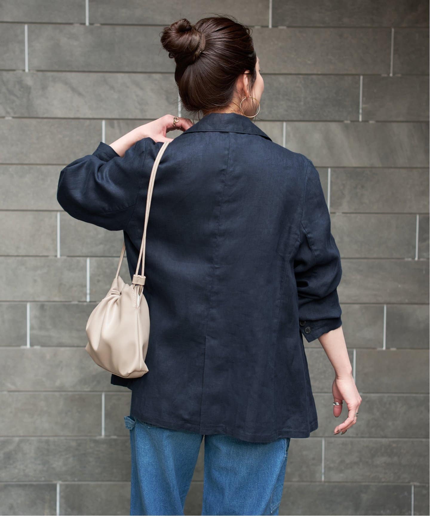 タグ付き　B.C STOCK フレンチリネンテーラードジャケット　ネイビー 追加3》手洗い可 / フレンチリネンテーラードジャケット（テーラード