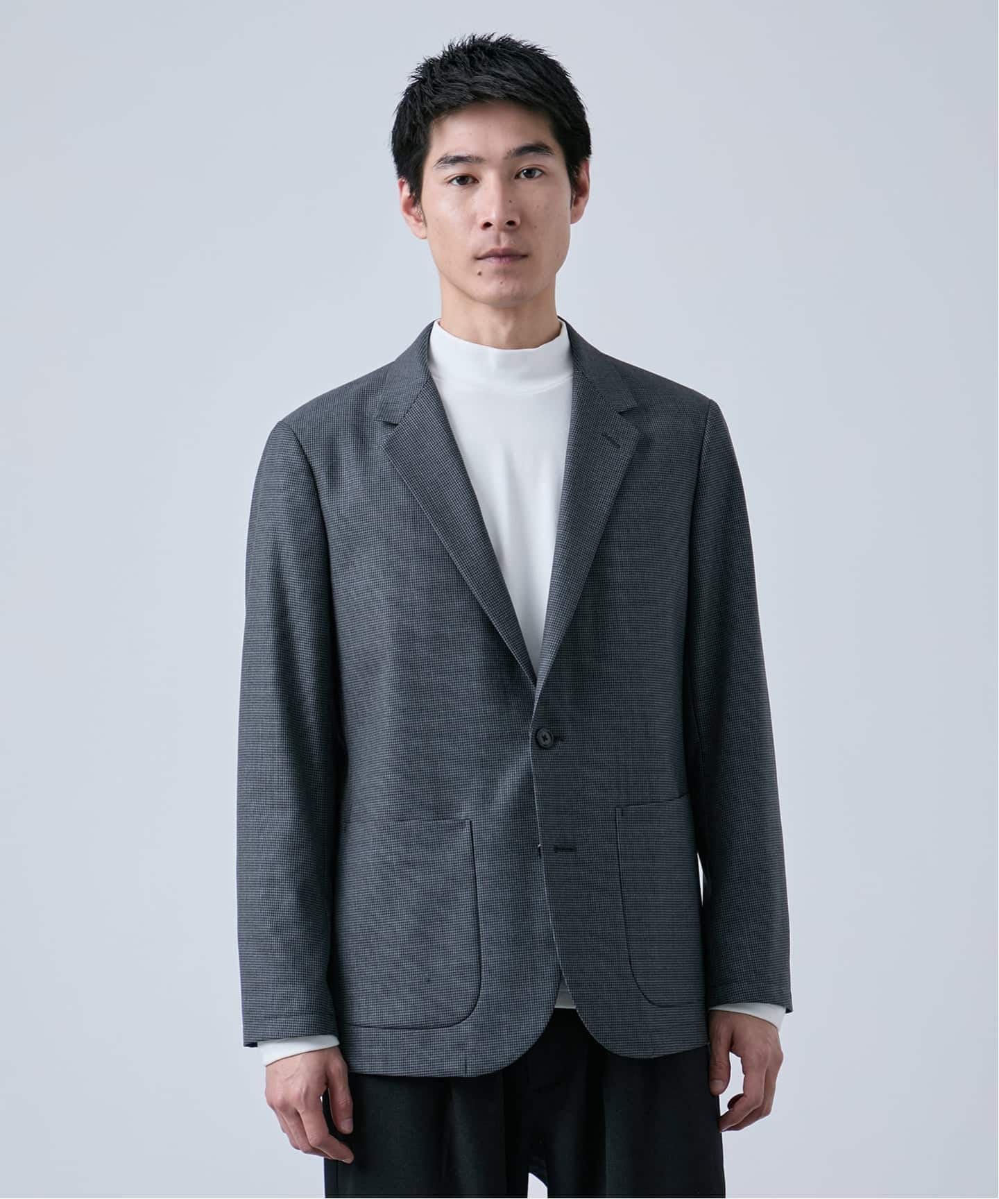 ウールポリエステル ミルド ハウンドトゥース2ボタンジャケット