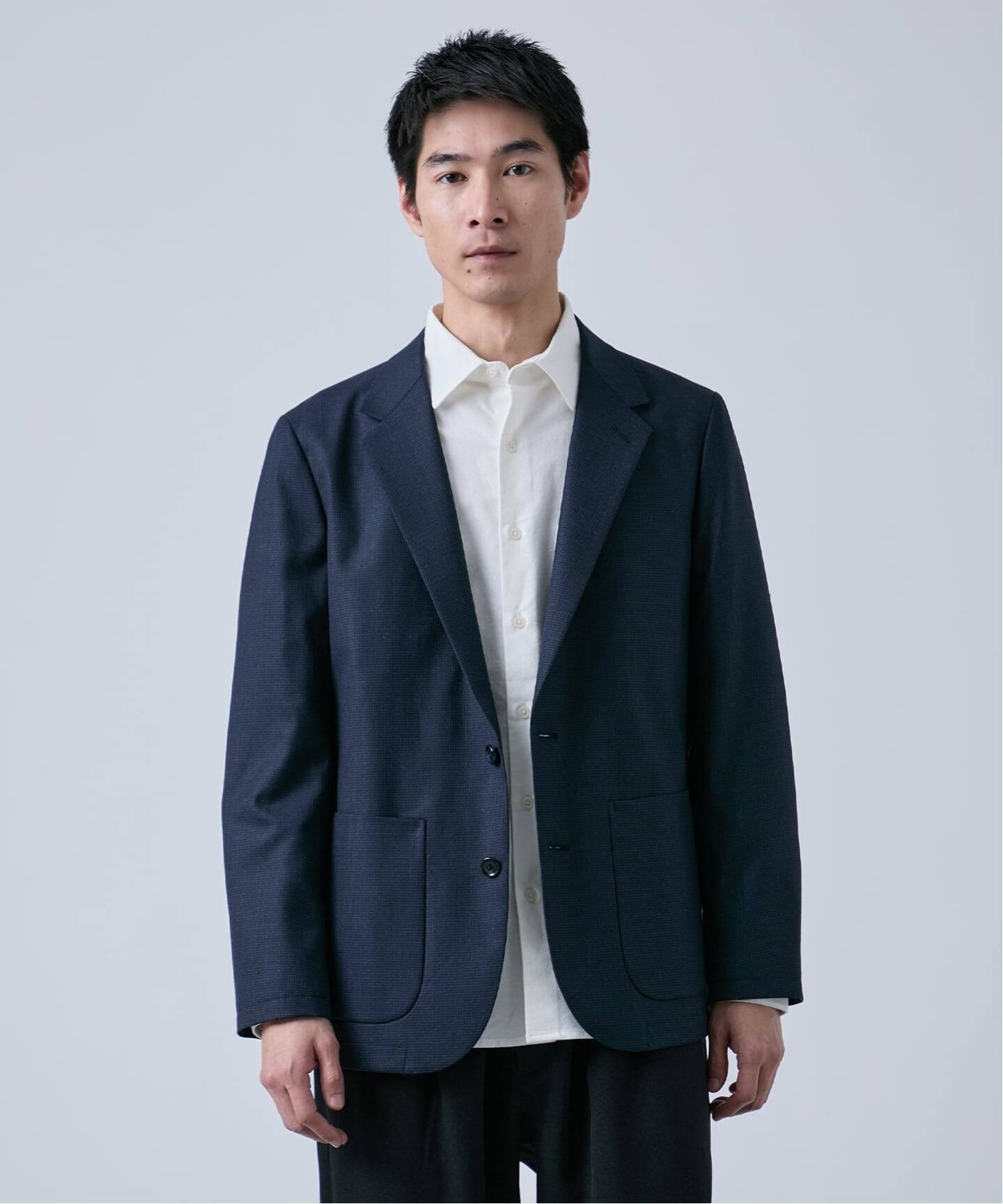 ウールポリエステル ミルド ハウンドトゥース2ボタンジャケット