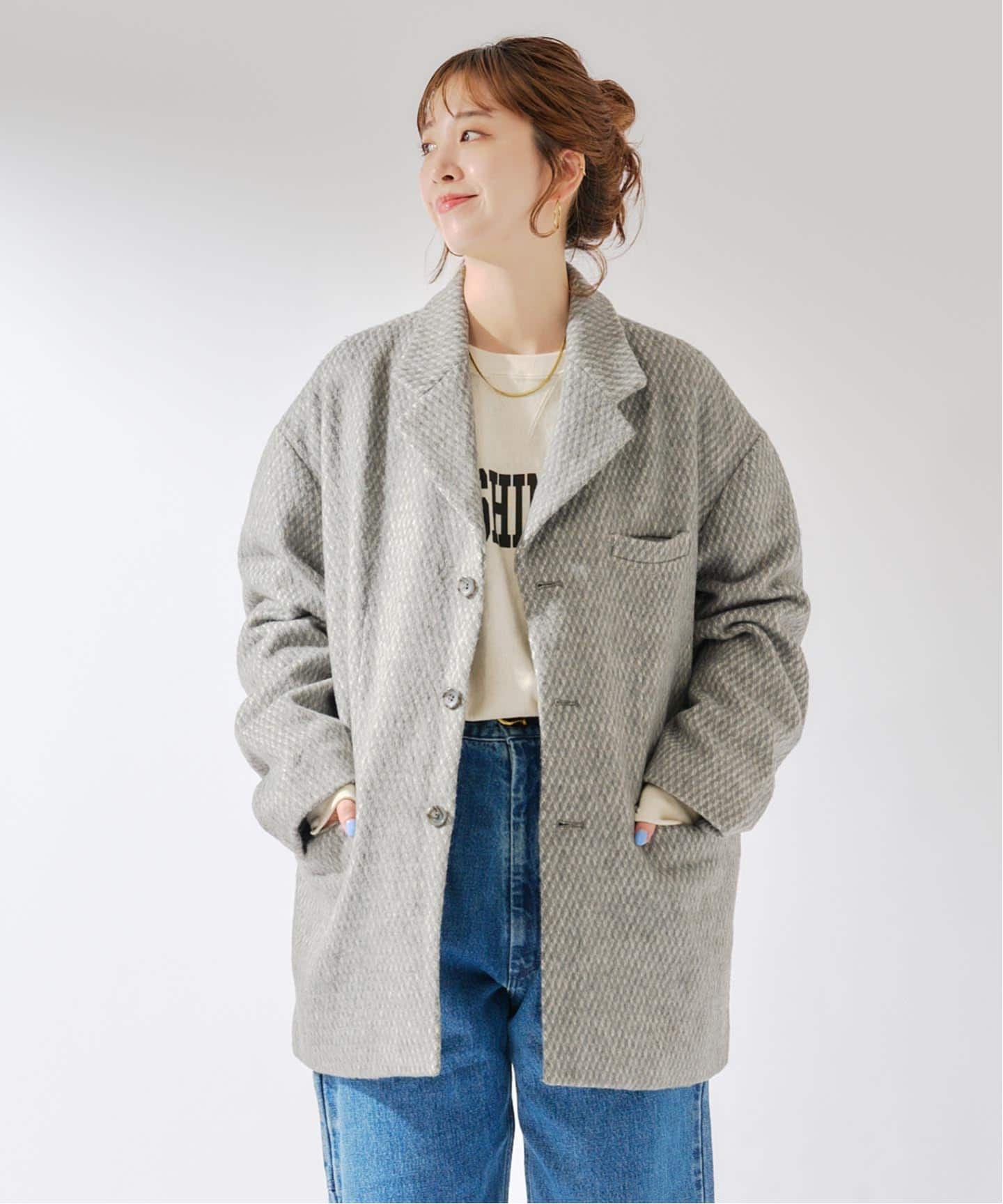 ベーセーストック（B．C STOCK）/【Deux Allures/ドゥ アリュール】テーラーミドル シャギージャケットコート Deux Allures/ドゥ アリュール】テーラーミドル シャギージャケット