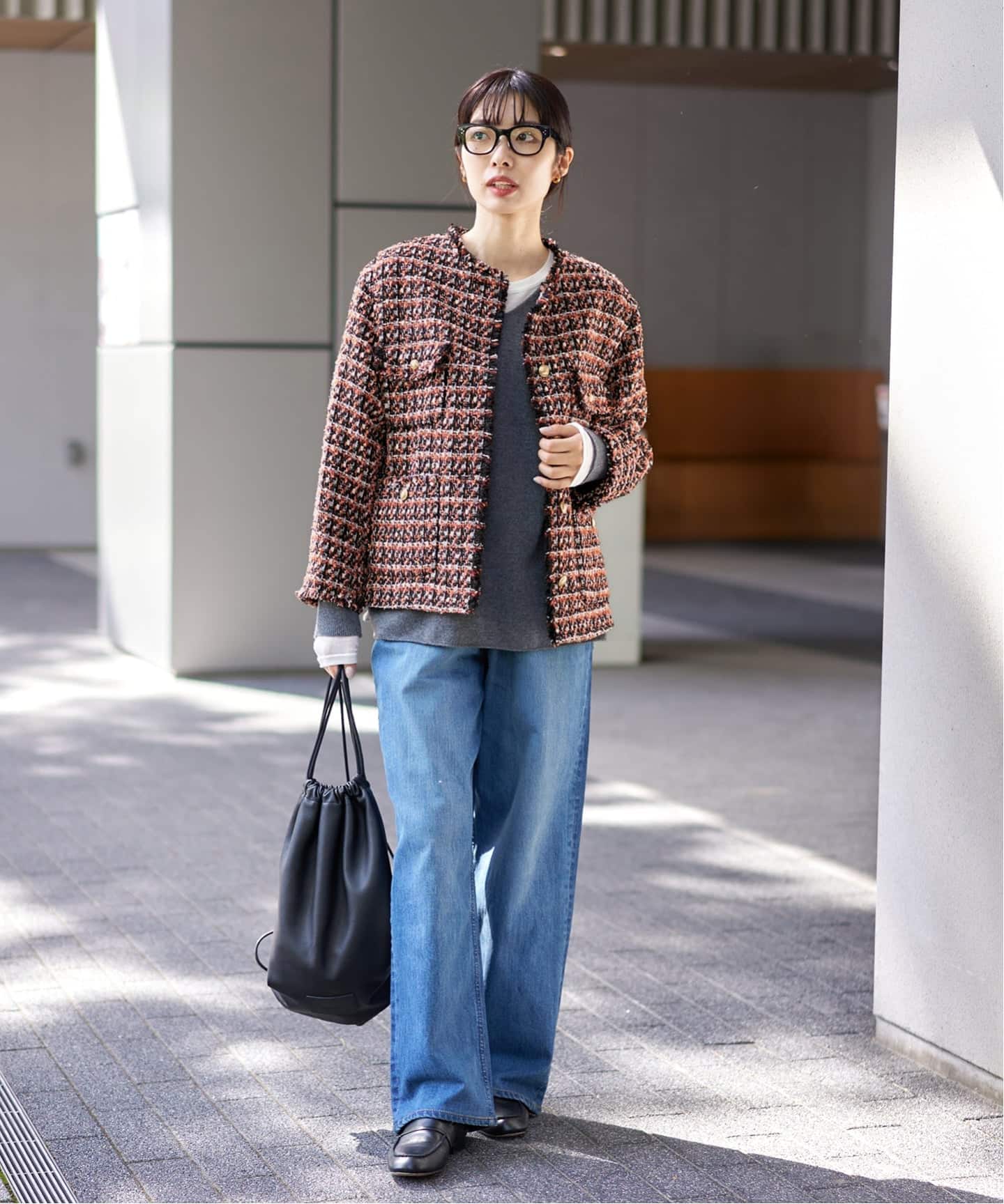 LINTON ツイード・ノーカラージャケット ネイビー系 IENA LA BOUCLE（イエナラブークル） ジャケット ノーカラージャケット