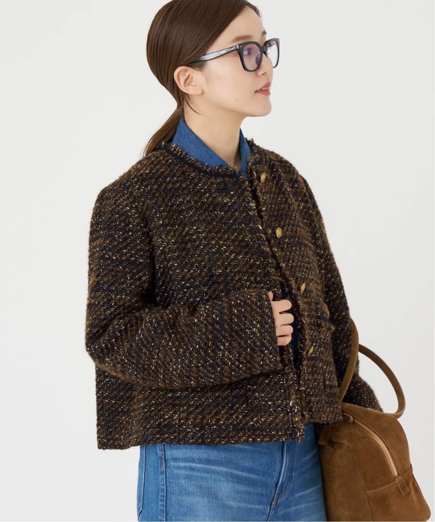 IENA GIOLICA ノーカラーツイードジャケット.S ブラック 完売品 IENA GIOLICA ノーカラーツイードジャケット.S ブラック 完売品