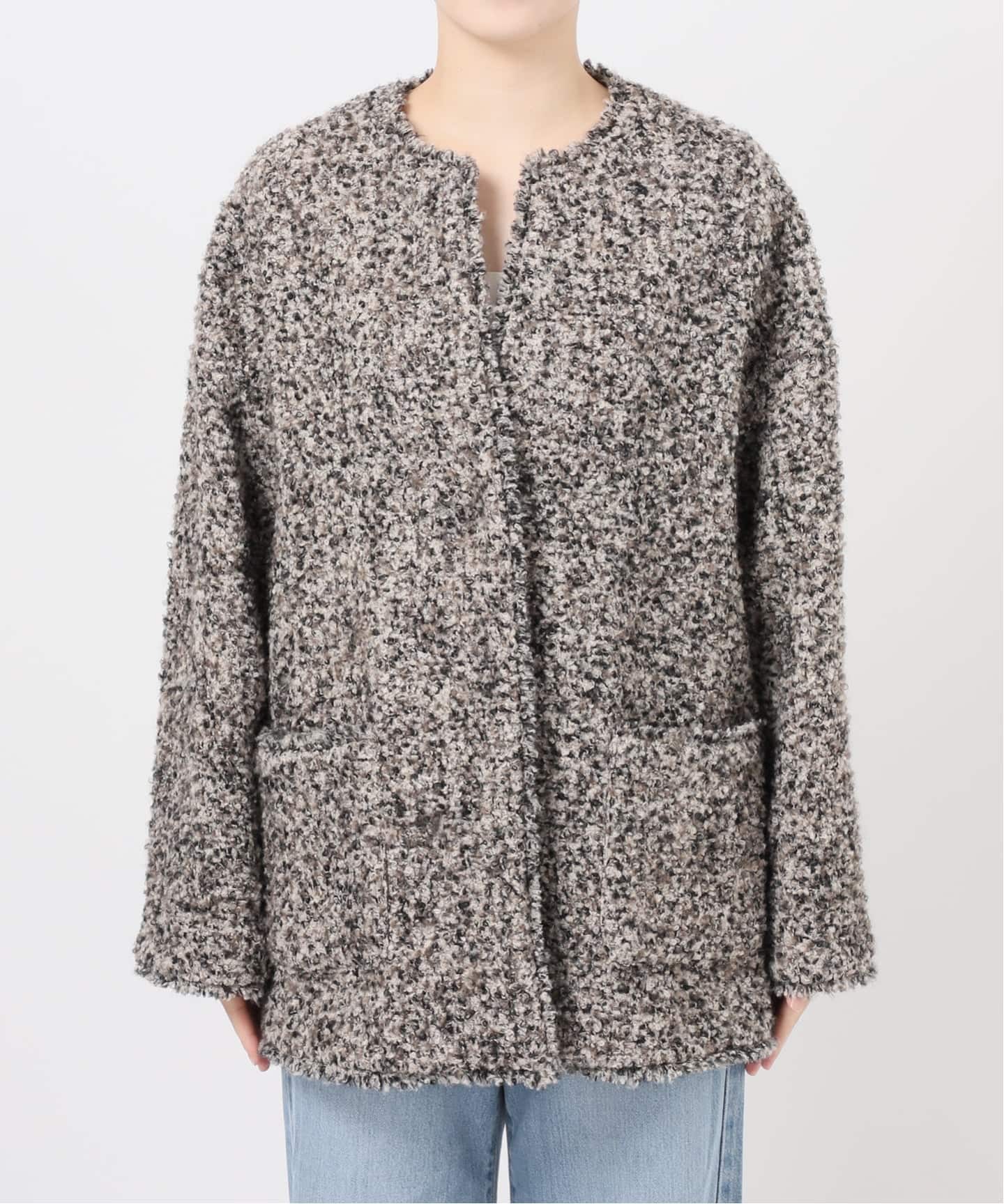 ループヤーンノーカラージャケットコート（ノーカラージャケット