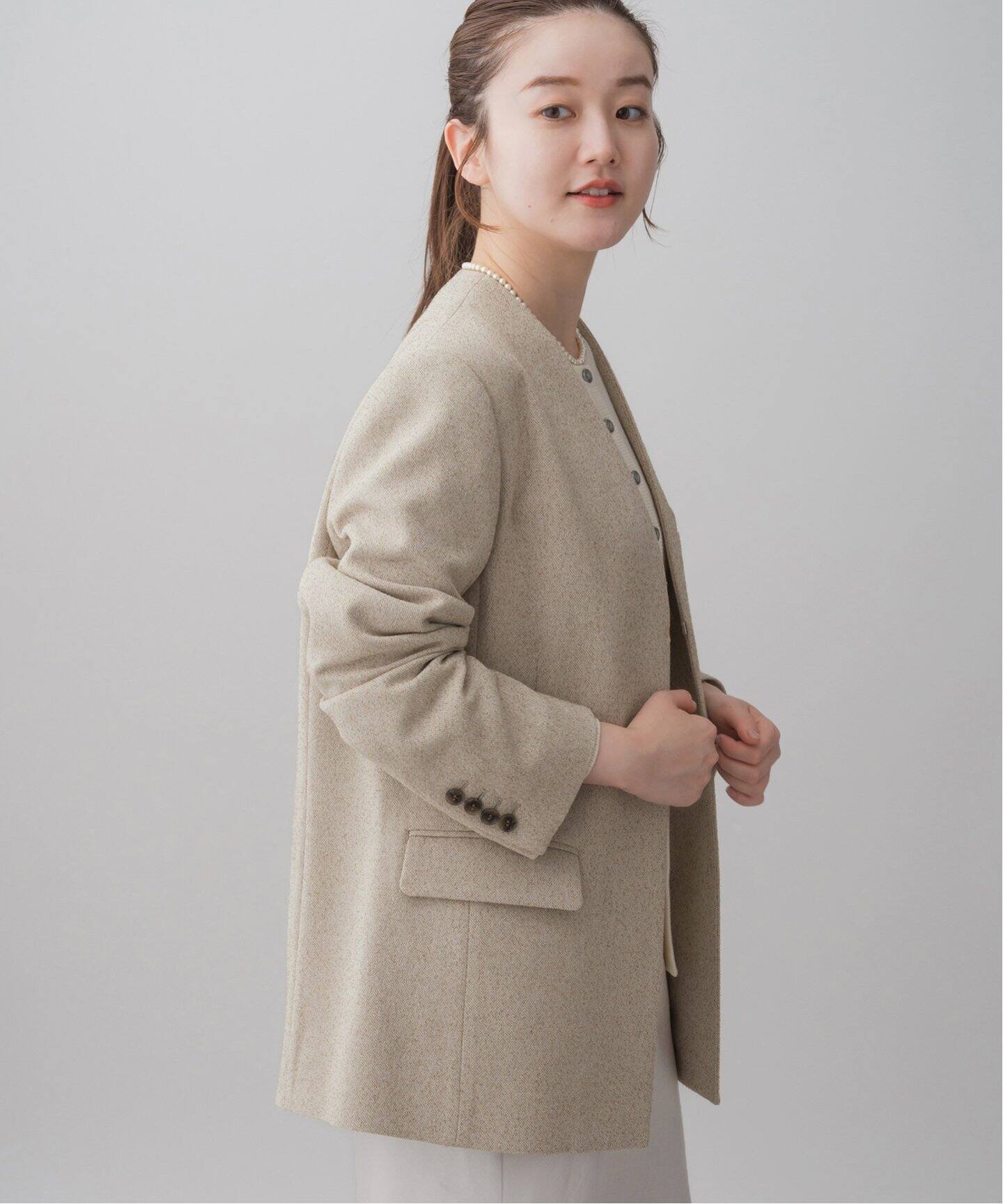 ＆NAVY ノーカラーツイードジャケット（ノーカラージャケット）｜IENA  