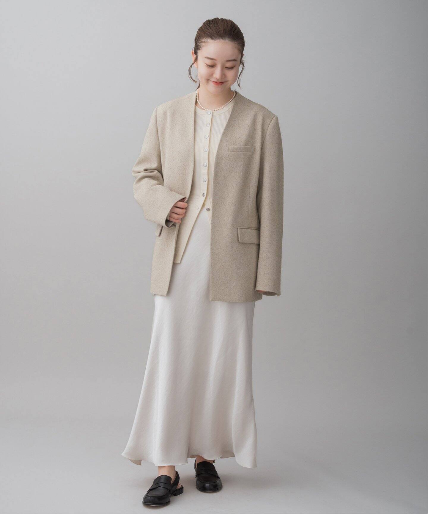 ＆NAVY ノーカラーツイードジャケット（ノーカラージャケット）｜IENA  