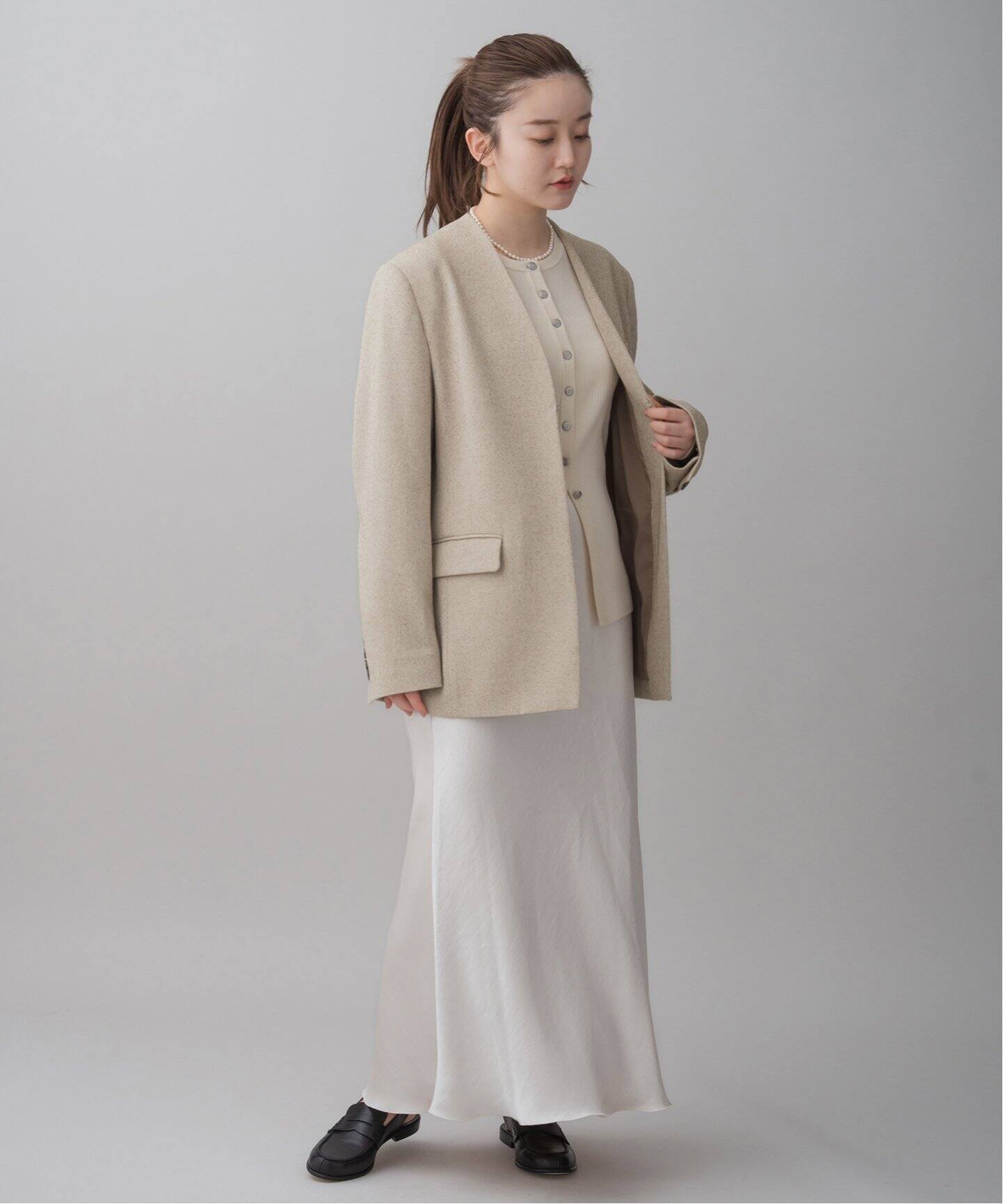 ＆NAVY ノーカラーツイードジャケット（ノーカラージャケット）｜IENA  