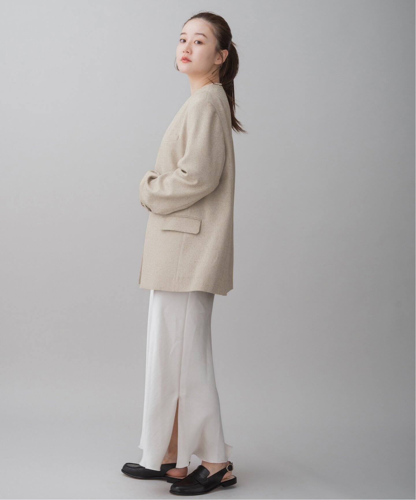 ＆NAVY ノーカラーツイードジャケット（ノーカラージャケット）｜IENA  