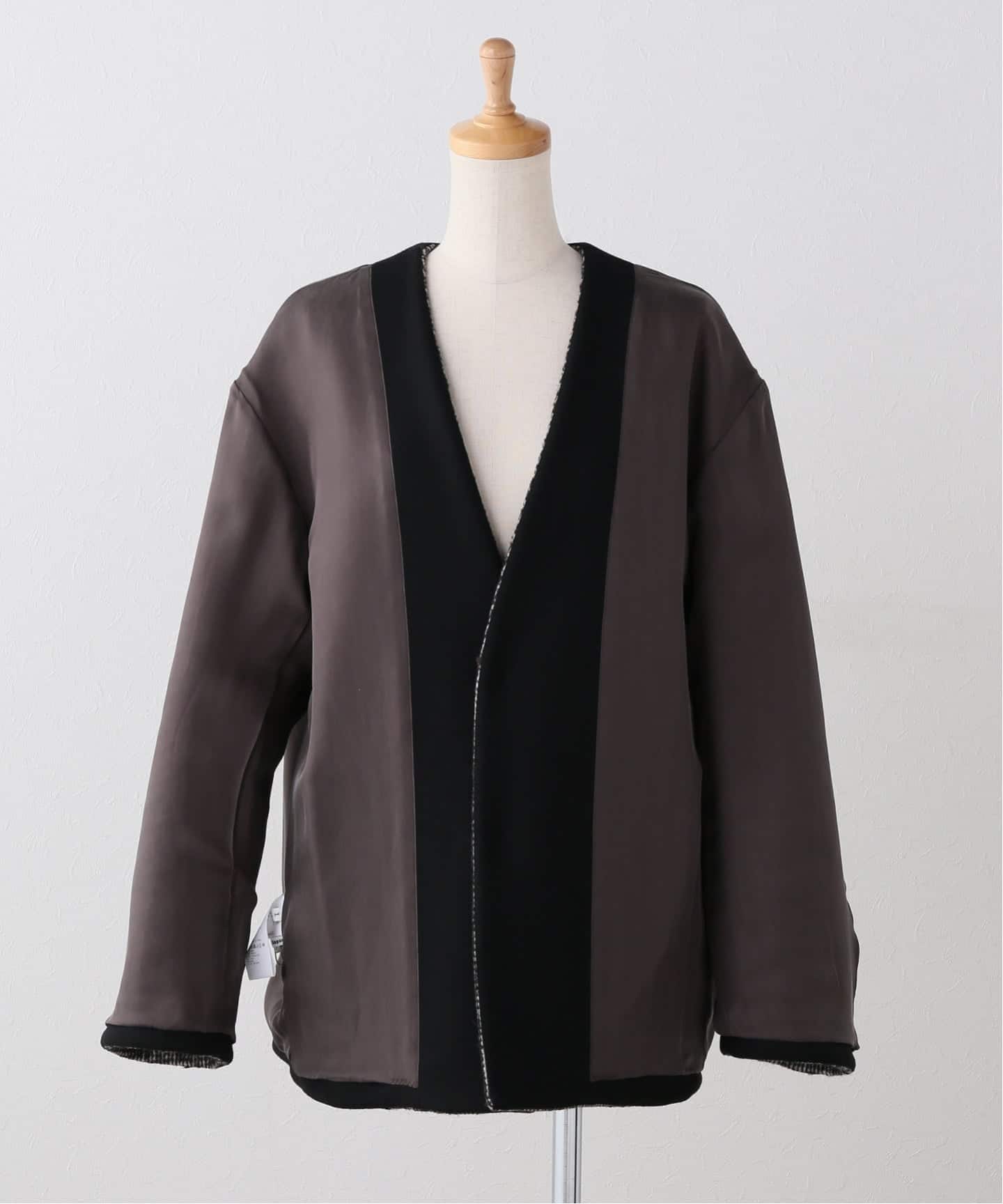 BOWTE バウト ノーカラージャケット 0(XS位) 茶xベージュx黒等 【古着】【中古】 BOWTE/バウト ITALIAN FABRIC TWEEDY BOXY HALF CO ジャケット 252-07