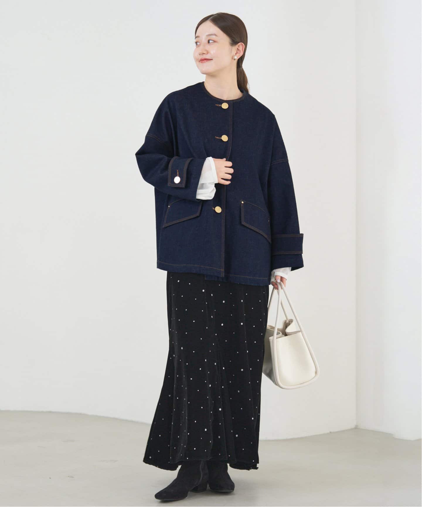 今期完売MACKINTOSHネイビーノーカラーコートHUMBIEハンビーIENA MACKINTOSH/マッキントッシュ 別注 HUMBIE ノーカラーコクーン