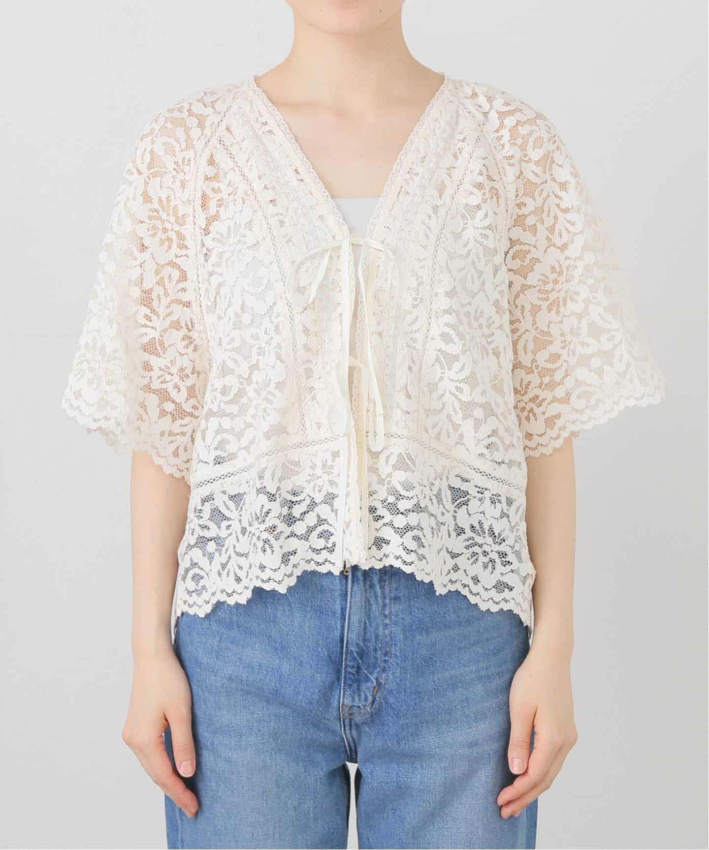 美品✨近年モデル✨イエナ✨ノーカラージャケット　レースジャケット　白　アイボリー 美品✨近年モデル✨イエナ✨ノーカラージャケット レース